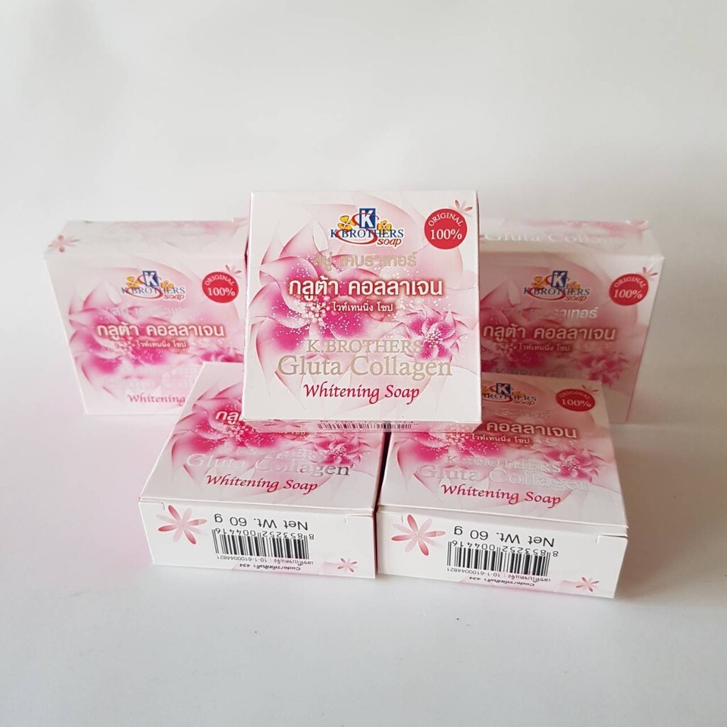 K.brothers gluta collagen soft & smooth Thai herbal whitening soap 60g. 6X