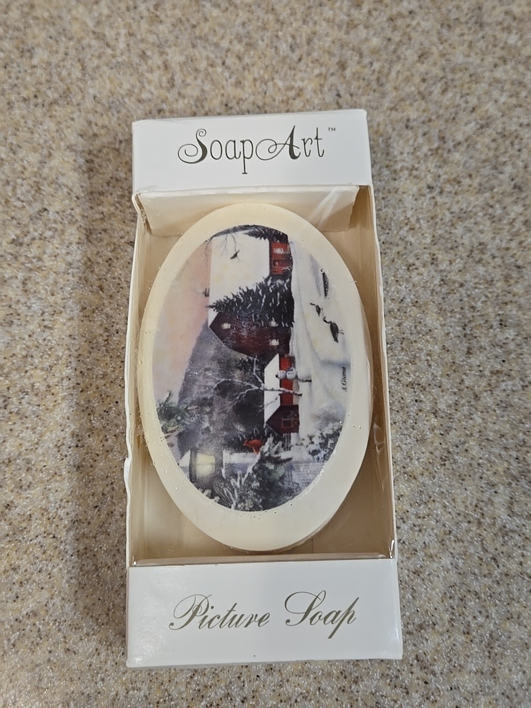 Vintage Lasting Impressions Soap Art Picture Soap Winter Farm Scene NIB