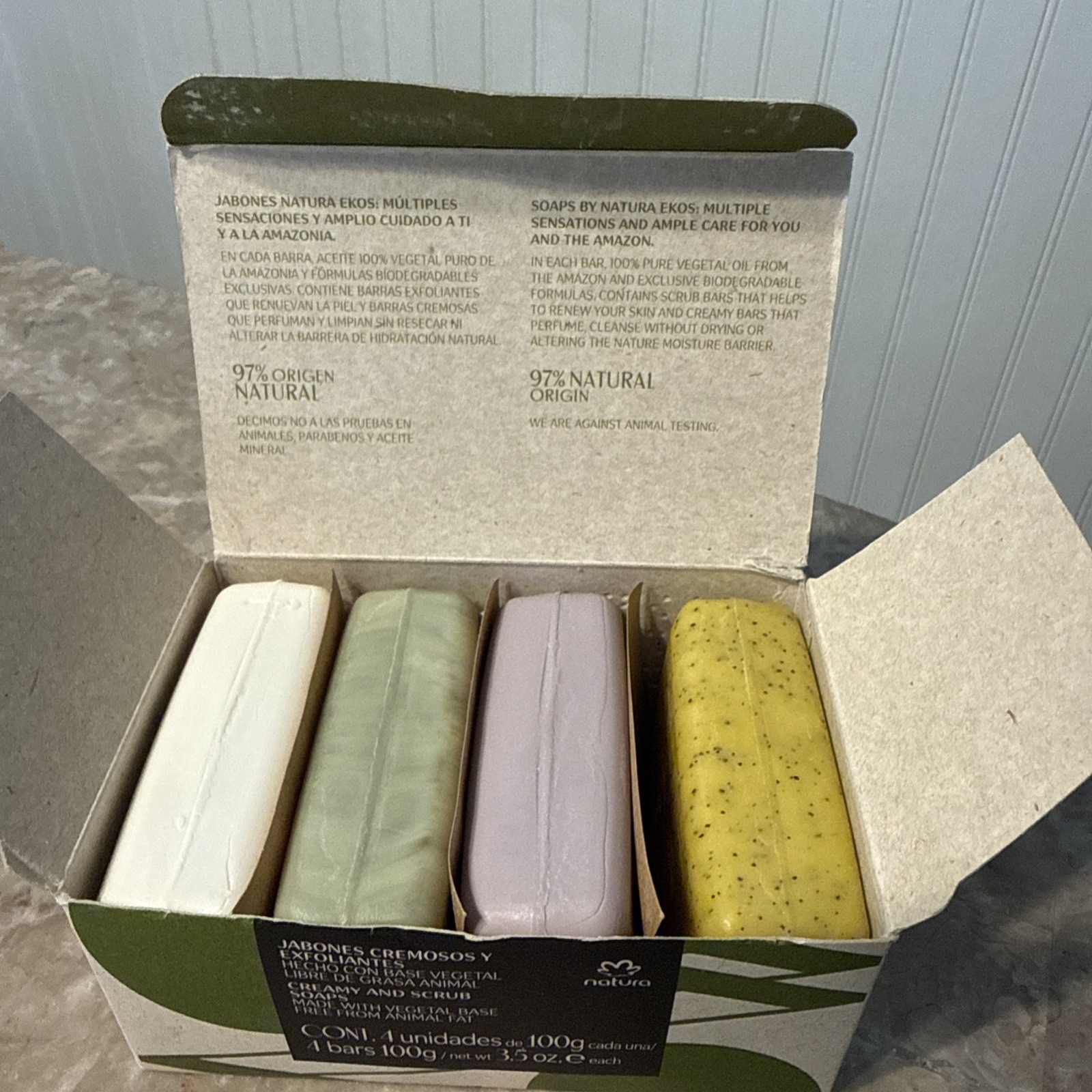 NATURA EKOS 4 Exfoliating Bar Soaps BRAZIL NUT ~ PASSION FRUIT ~ ACAI ~ ANDIROBA