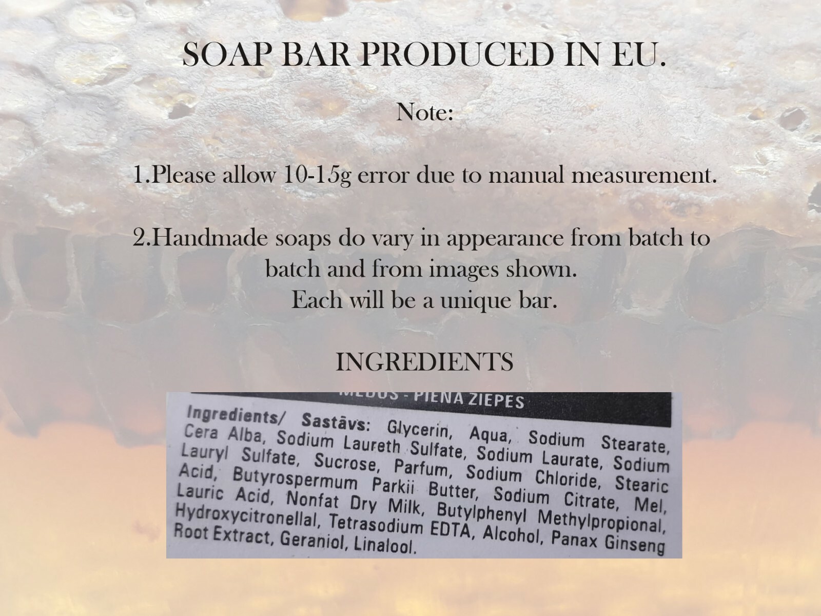 100 gr Handmade Honey Milk Soap Bar with Natural Hexagonal Honeycomb Cells