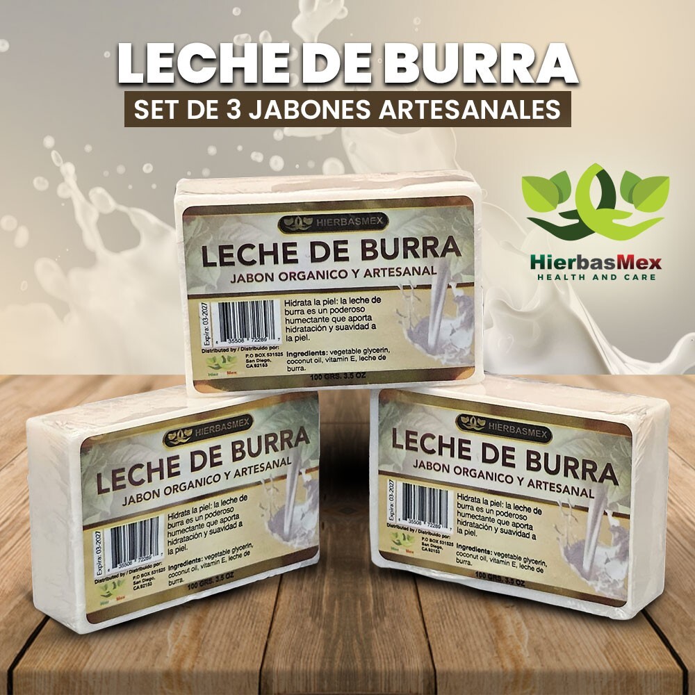 Jabon Leche de Burra Set 3 Jabones 100g. DONKEY’S MILK SOAP BAR HierbasMex