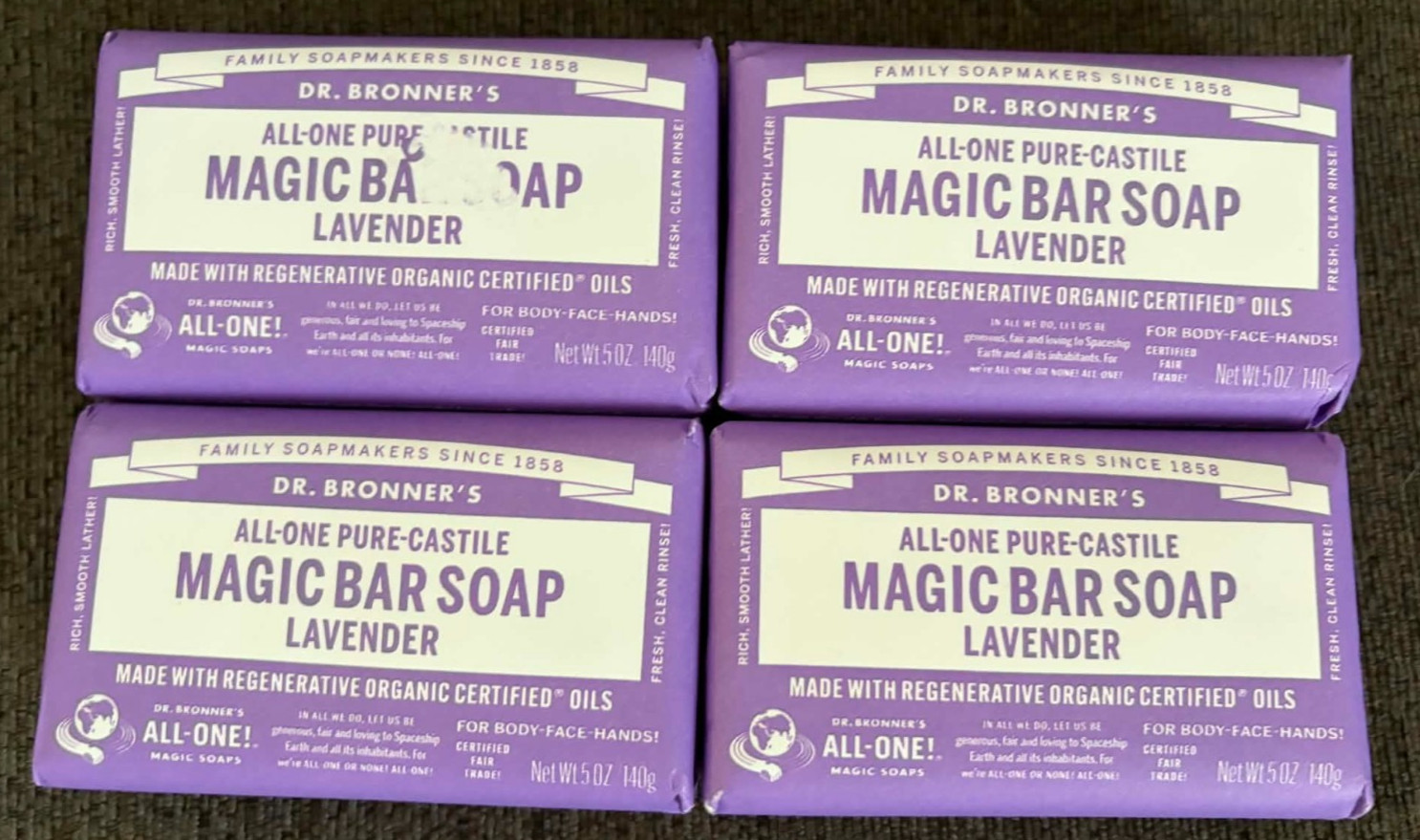 Dr. Bronner’s All-One Pure Castille Magic Bar Soap 5 oz Lavender Pack of 4