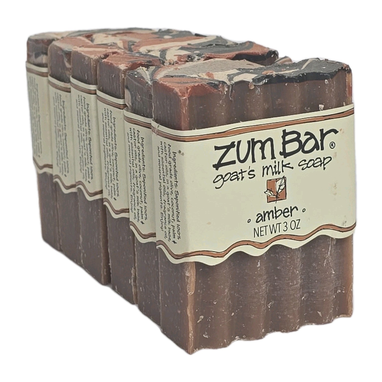 6-PACK Zum Goat’s Milk Soap Bar Amber Scent 3 oz Each New