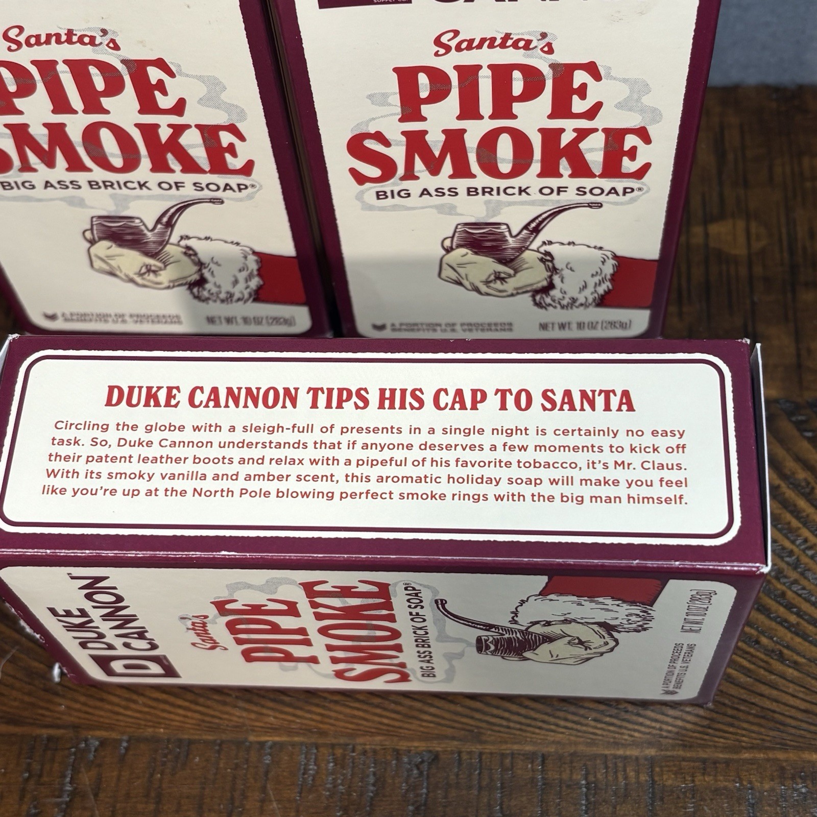 3 Pack Duke Cannon Santa Pipe Smoke Scent Big Brick Of Soap 10oz Tobacco Amber￼