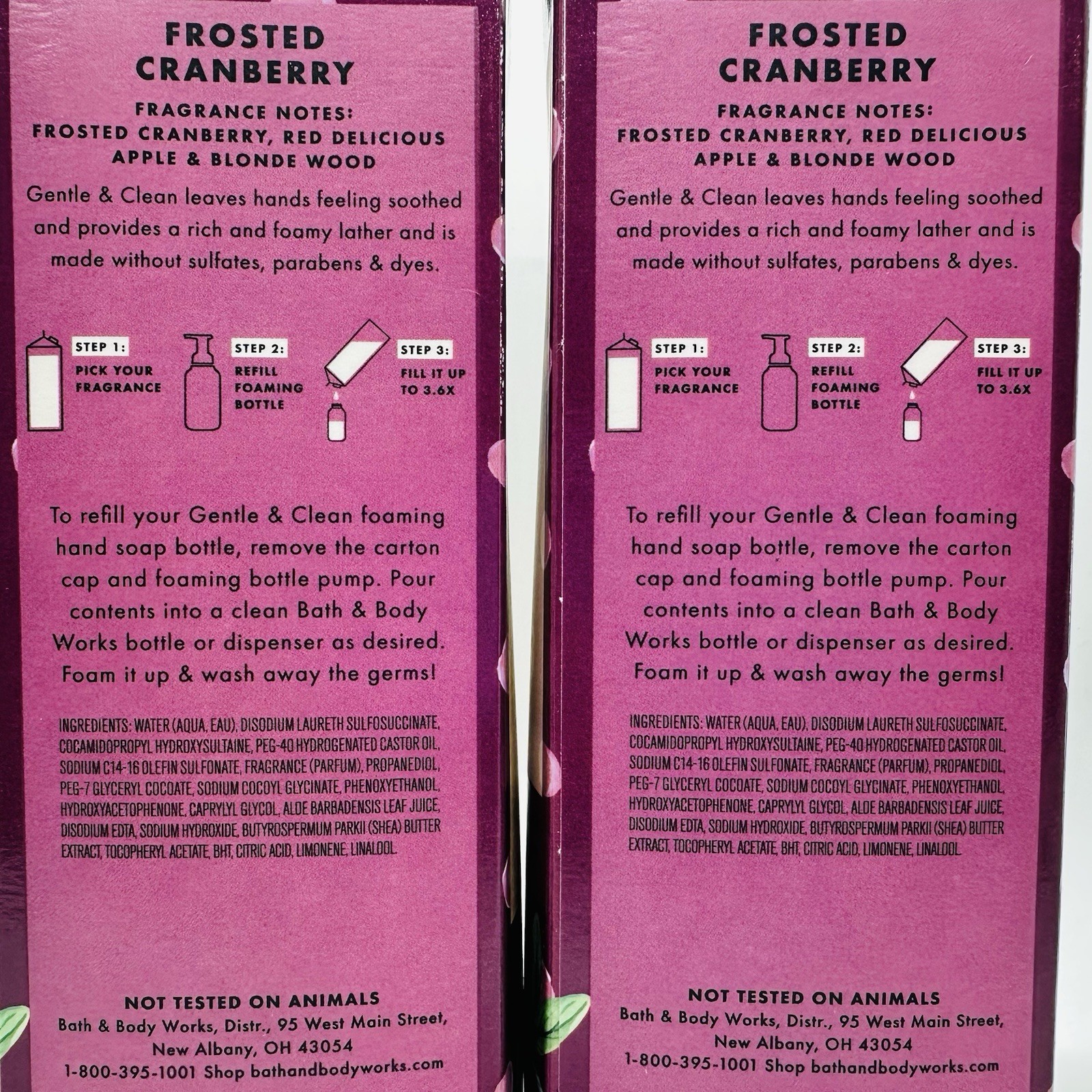 2/BATH & BODY WORKS FROSTED CRANBERRY GENTLE/CLEAN FOAMING HAND SOAP REFILL 32oz