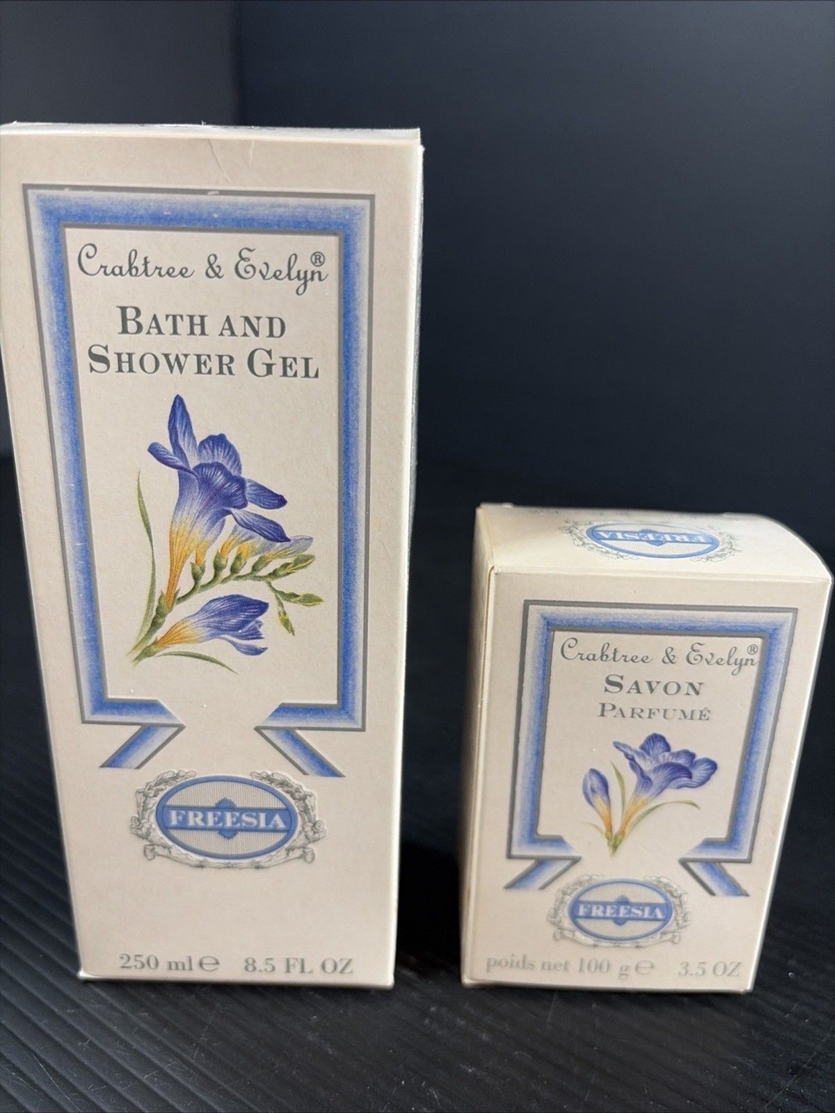Vtg 1993 Crabtree & Evelyn FREESIA Soap 1 Bar + Bath & Shower Gel