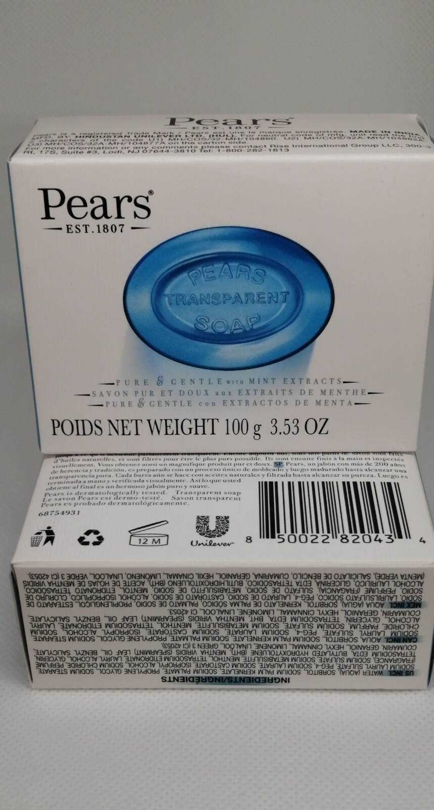 Pack of 2 Pears Transparent Soap Blue 100 g 3.53 Oz!