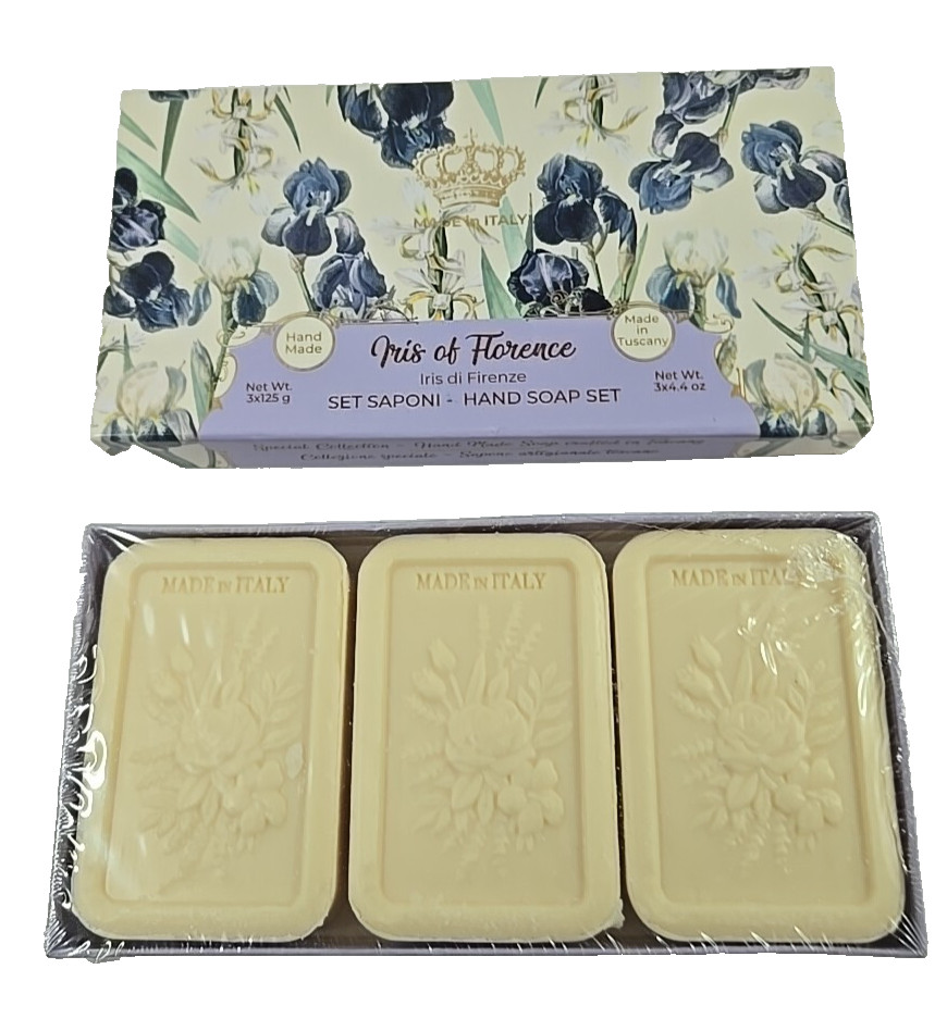 Mario Fissi Iris of Florence Hand Soap Gift Set 3 Bars x 4.4oz Hand Made Italy