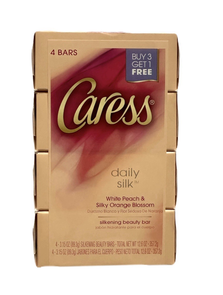 Caress Daily Silk White Peach & Silky Orange Blossom Beauty 3.15oz Bar Soap 4 Pk