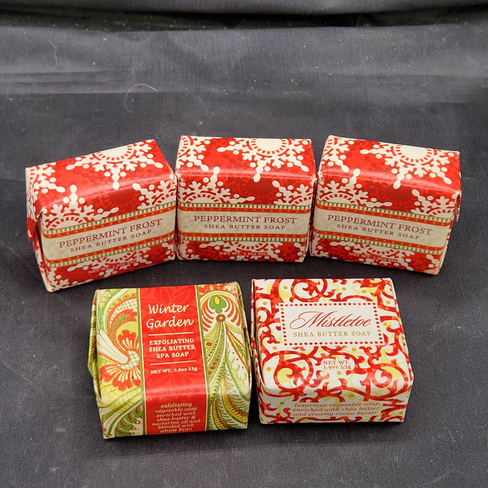 5 Greenwich Bay Trading Shea Butter Soap 1.9 oz. Christmas Peppermint Travel