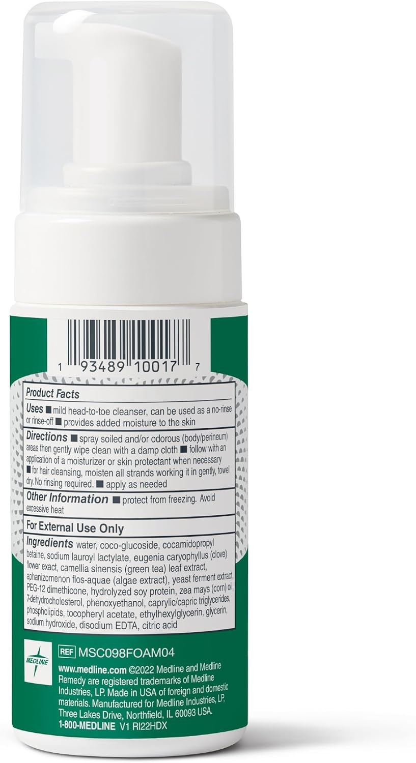 Remedy Specialized No-Rinse Foam Cleanser (4 oz), Unscented, Body Wash,