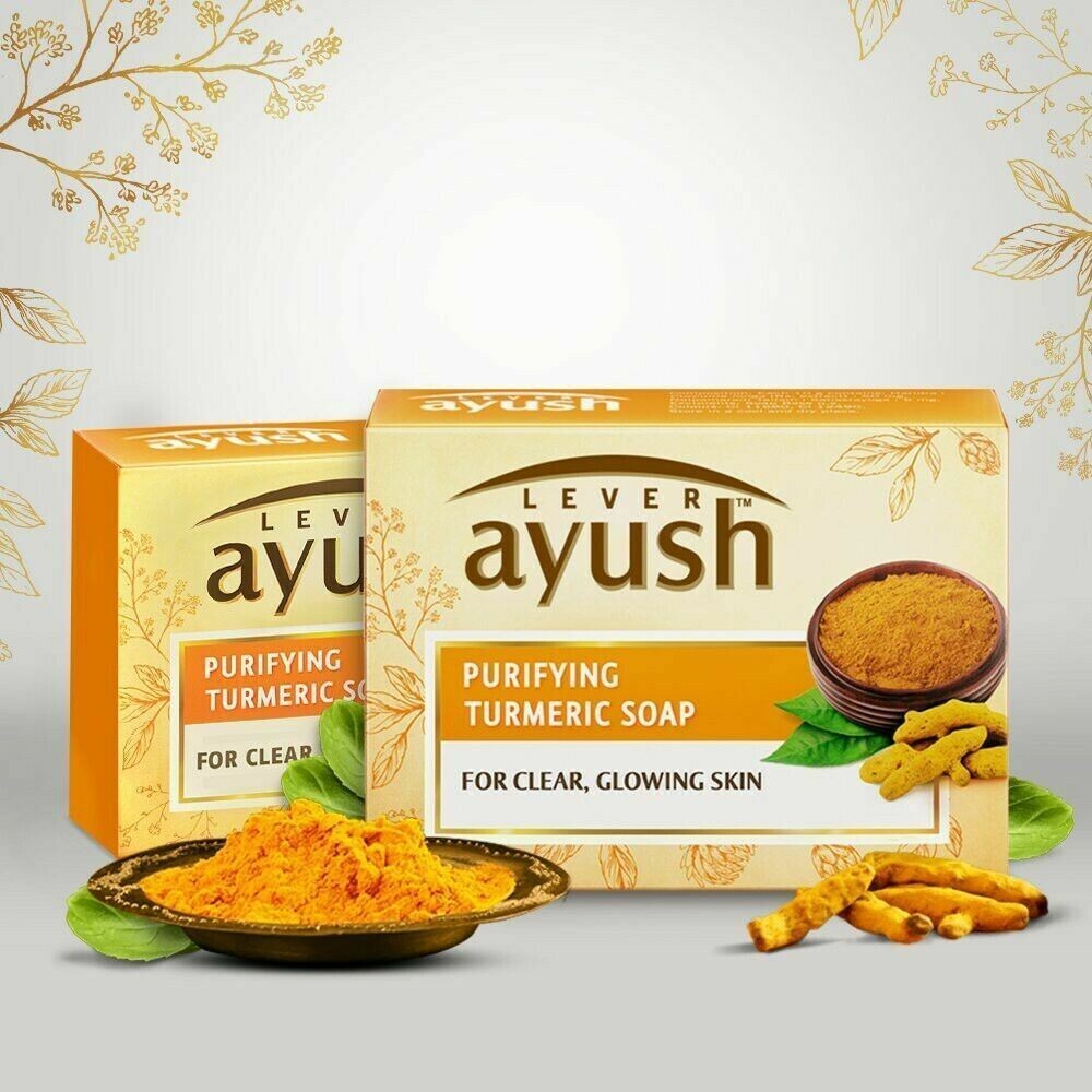 Lever Ayush Ayurvedic Purifying Turmeric Soap For Beauty Growing Skin 100g