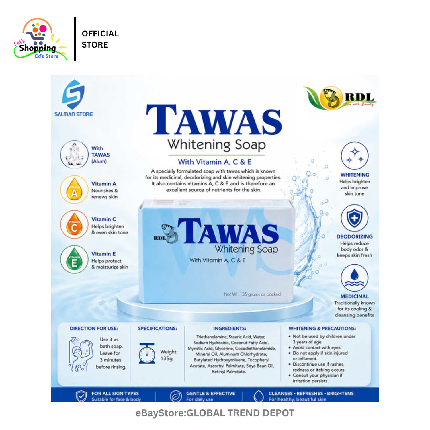 RDL Tawas Bath Soap 2 Boxes x 135g Each New Authentic Free Shipping