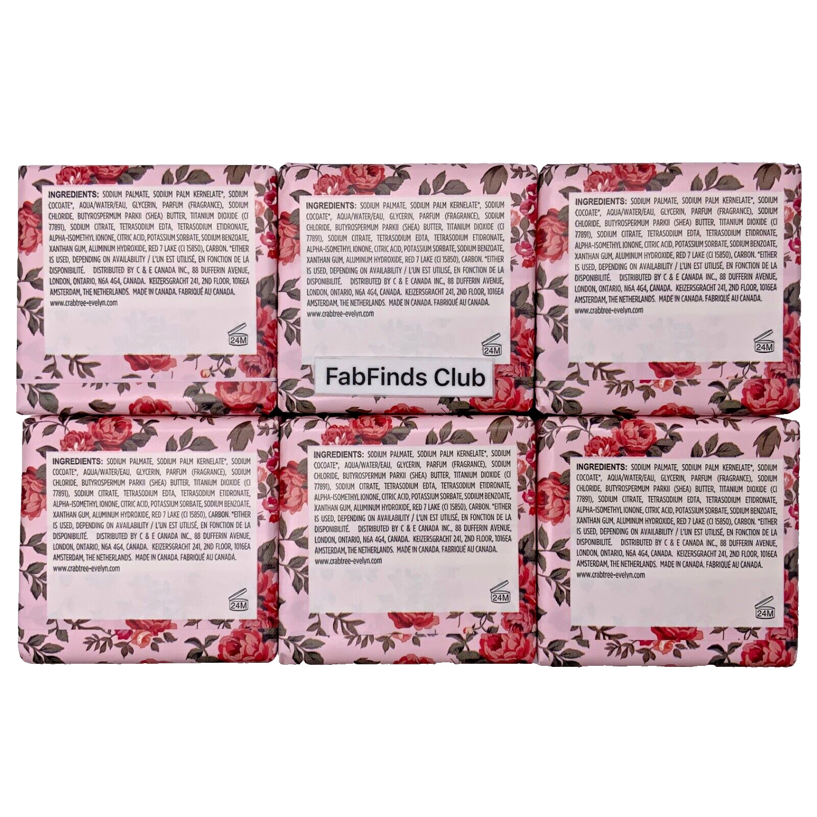 Crabtree & Evelyn Rosewater Bar Soap Triple Milled 21oz (6×3.5oz) 6pc Set