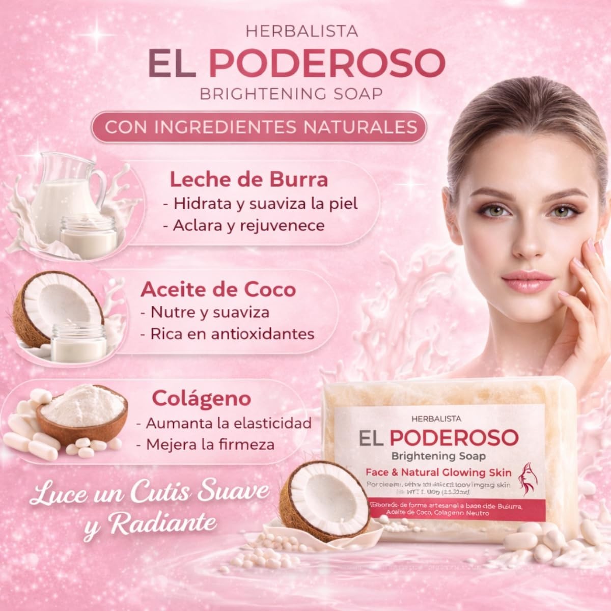 El Poderoso Brightening Soap Bar (3.52 oz / 100g) – Donkey Milk, Coconut Oil & C