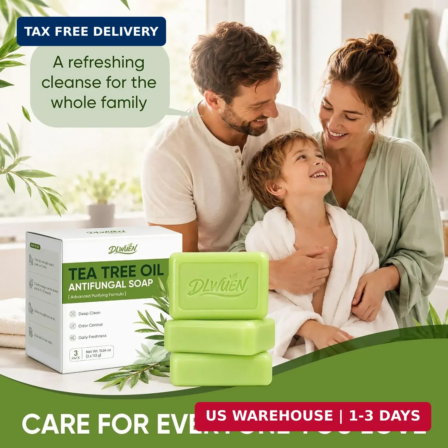Tea Tree Soap Bar 3 Pack, Antifungal Tea Tree Oil Soap for Face & Body | Deep Cl
