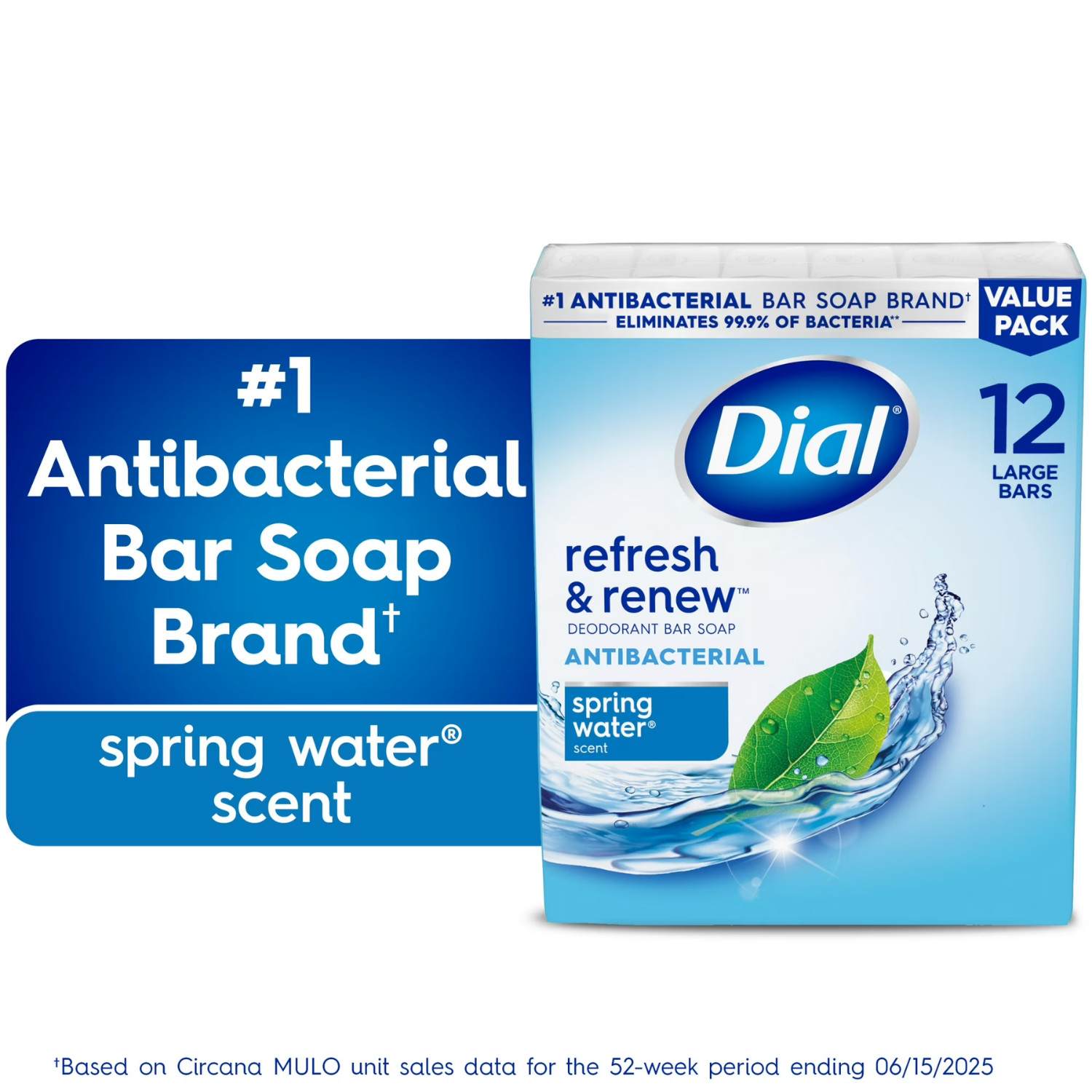 3 Pack Dial Antibacterial Bar Soap Spring Water 4 oz 12 Bars Deodorant Clean