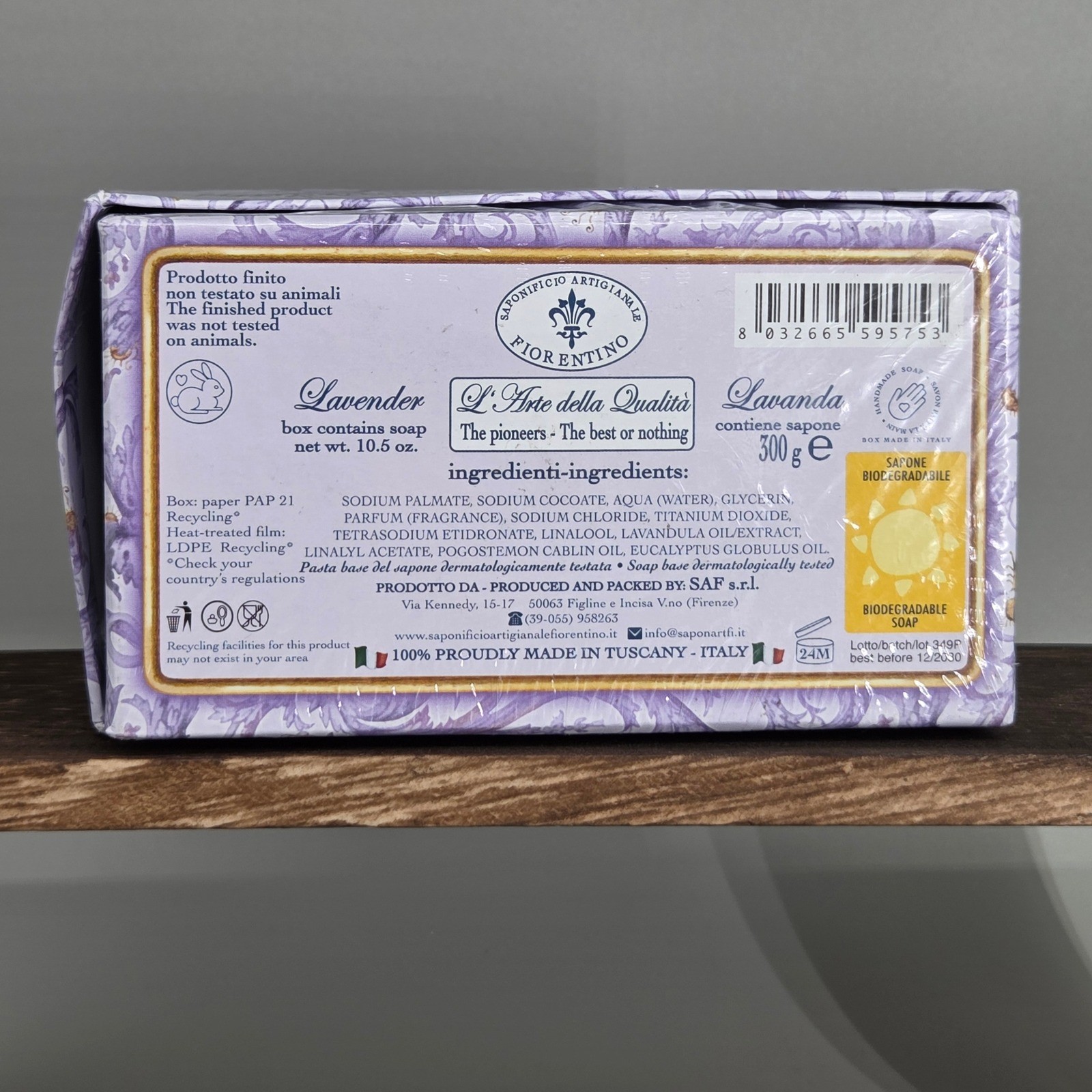 Saponificio Artigianale Fiorentino Lavender Soap 10.5oz Italian Luxury New