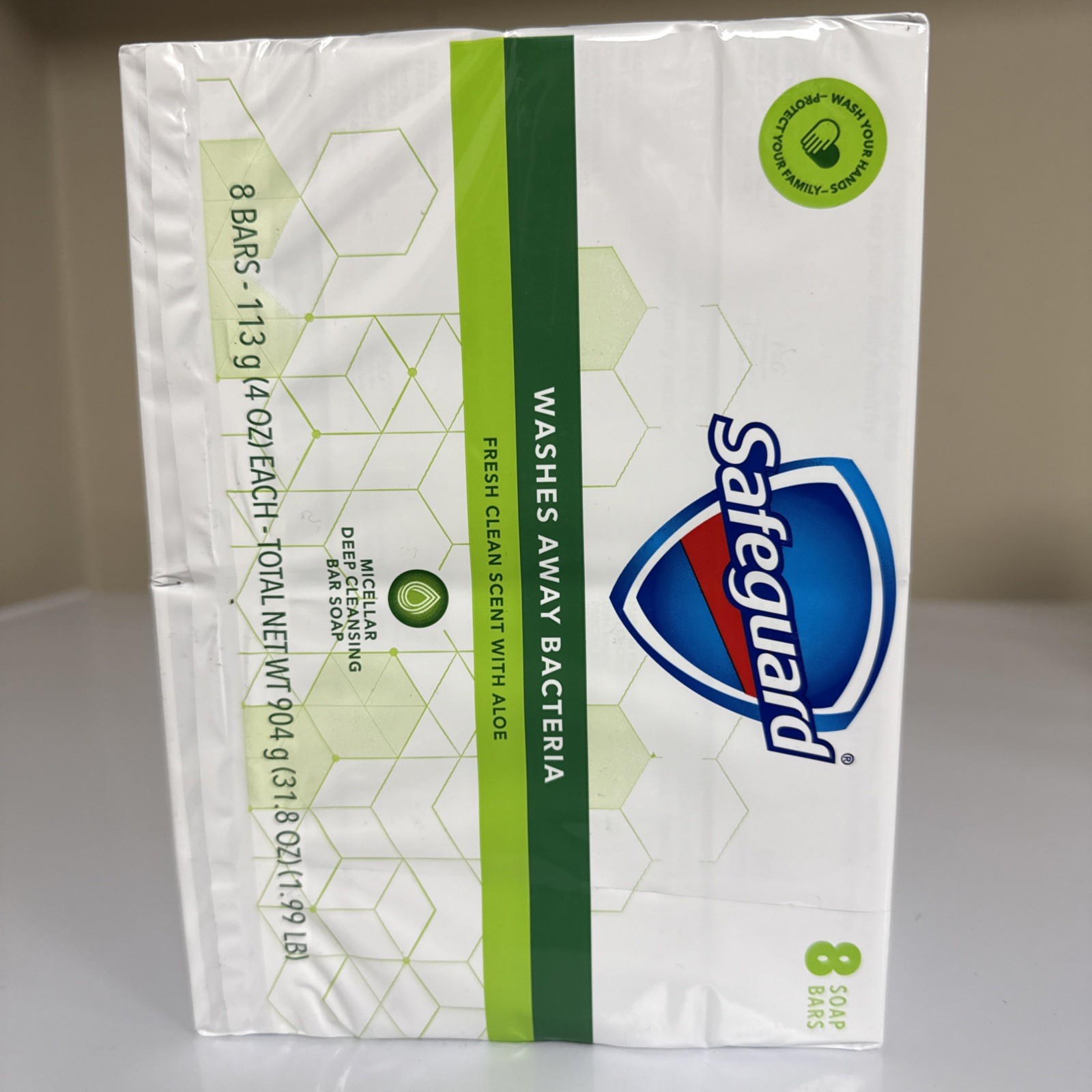 Safeguard Antibacterial Soap, White with Aloe, 4 oz bars, 8 ct