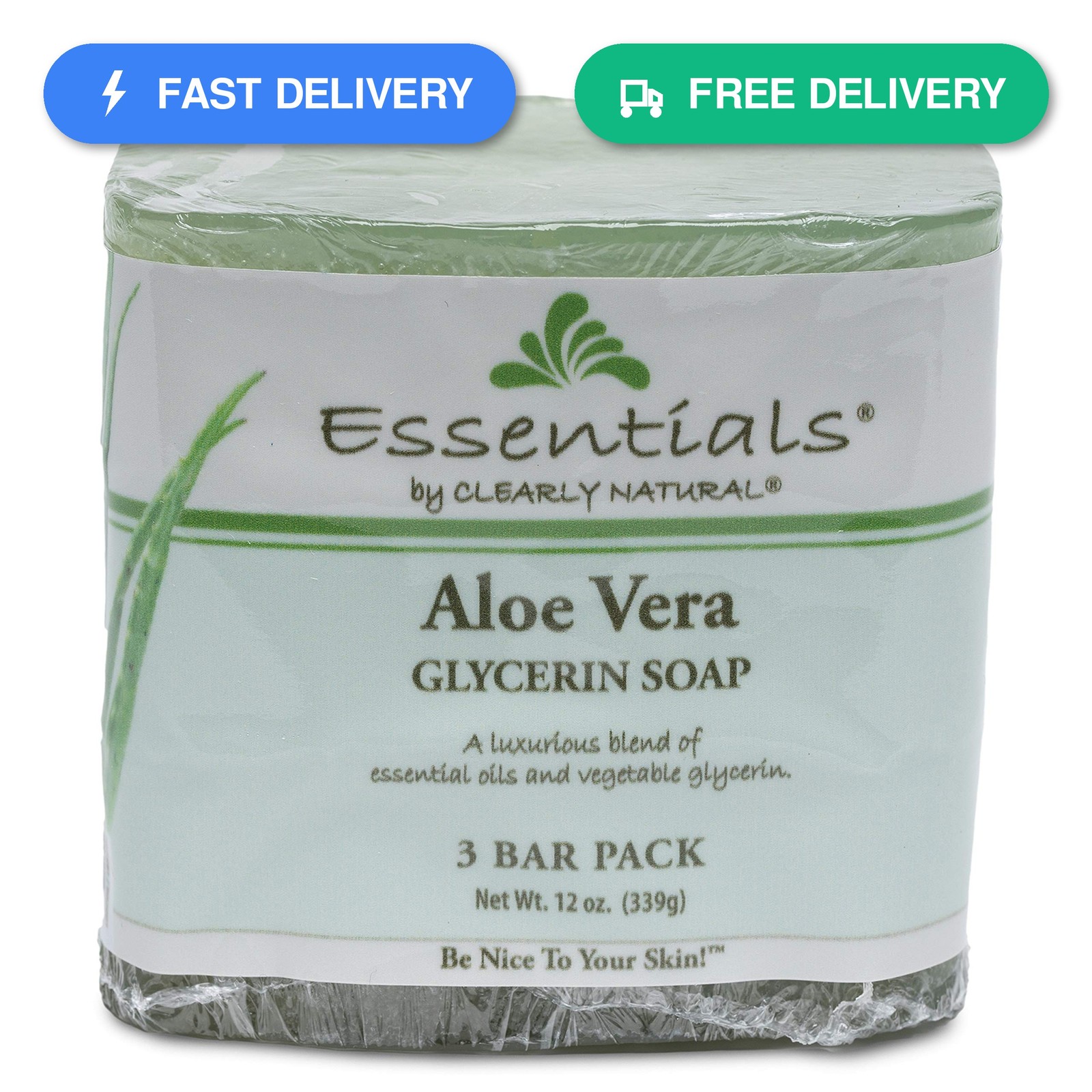 Clearly Natural Essentials Glycerine Bar Soap, Aloe Vera, 12 oz, 3 Count