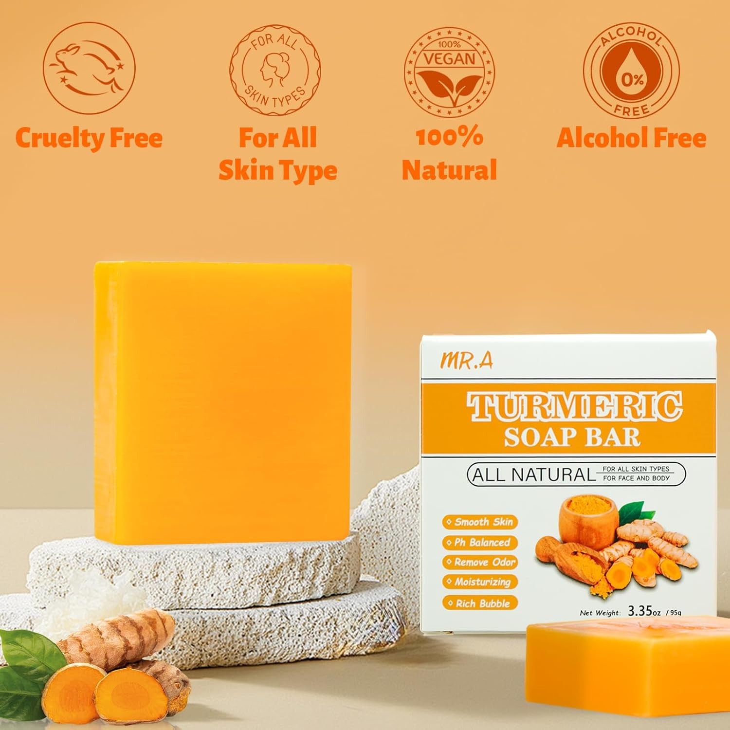 3Packs Turmeric Soap Bar, Organic Tumeric Soap for Face and Body, Lemon Turmeric