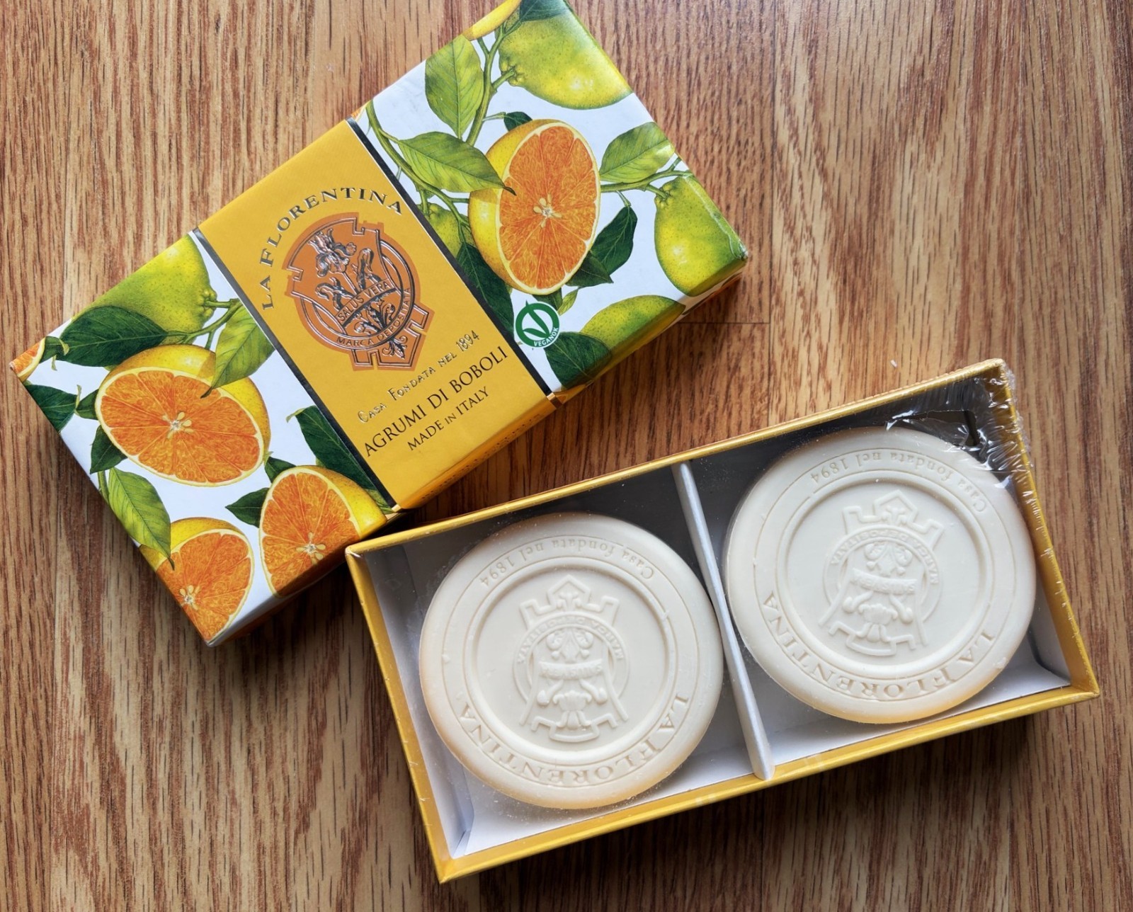 Boxed Soap La Florentina Italy Boboli Citrus Sealed 2 Rd Sculpted 4ozBars Agrumi