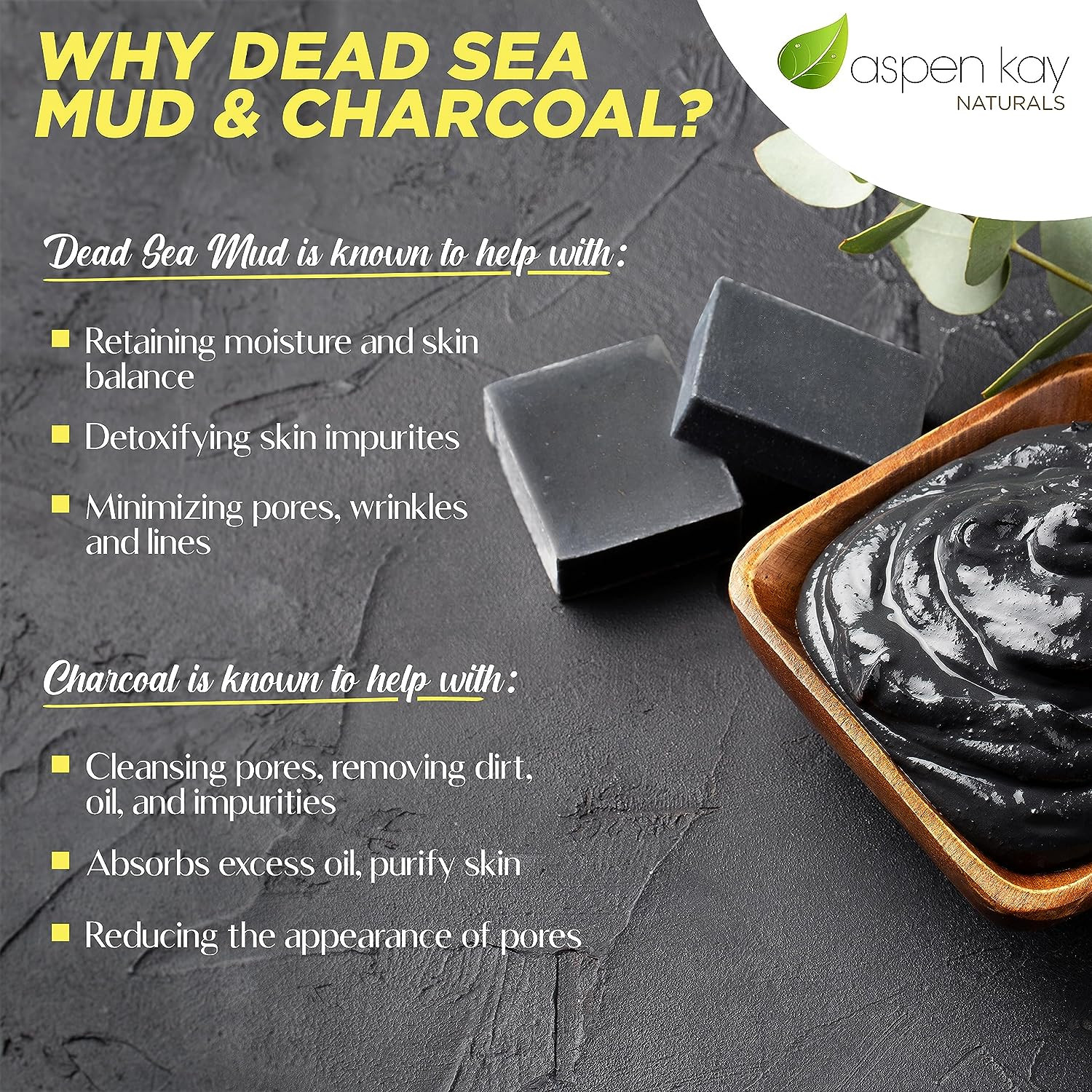 Handmade Dead Sea Mud Soap Bar, Activated Charcoal & Pure Essential Oils, 4.5 Oz