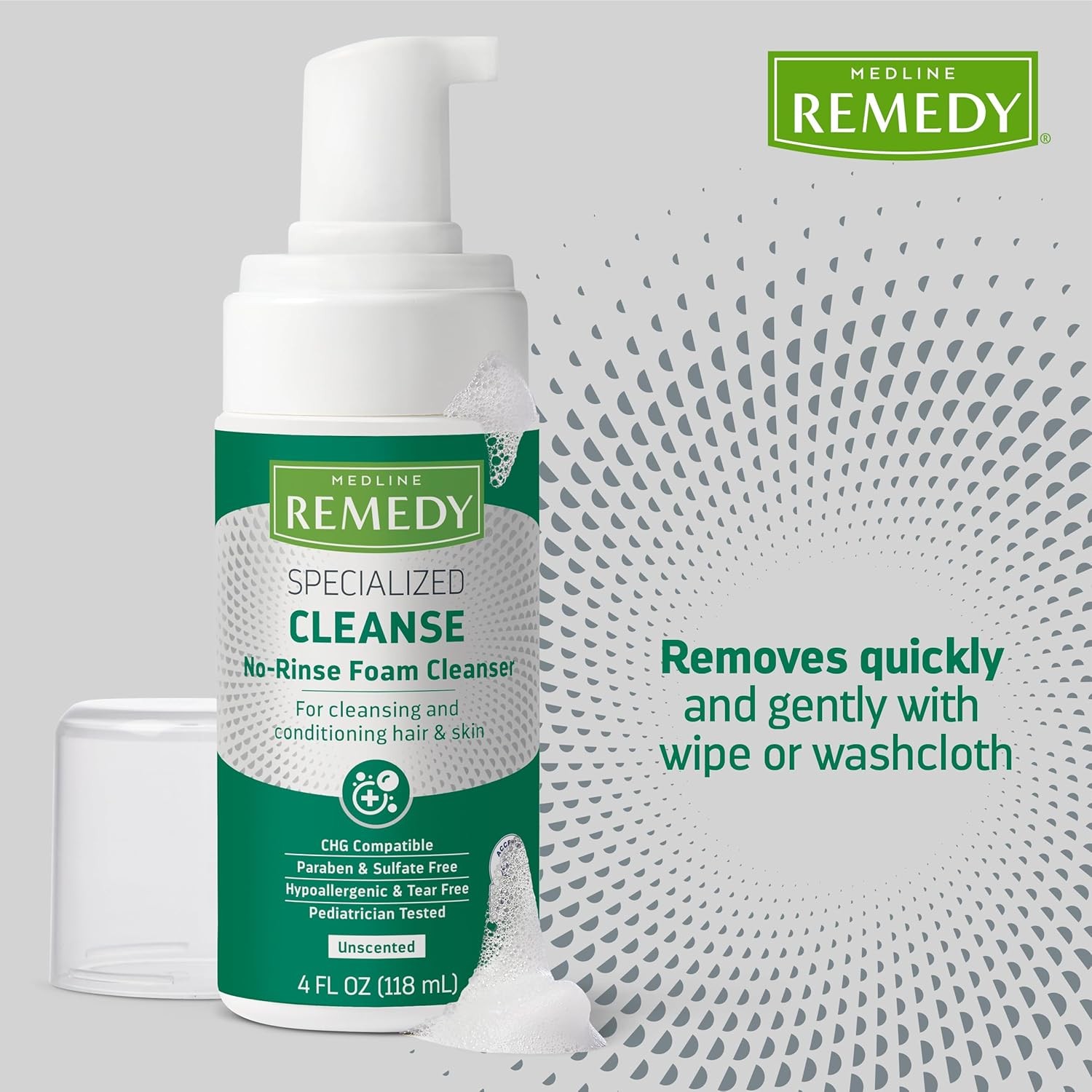 Remedy Specialized No-Rinse Foam Cleanser (4 oz), Unscented, Body Wash,