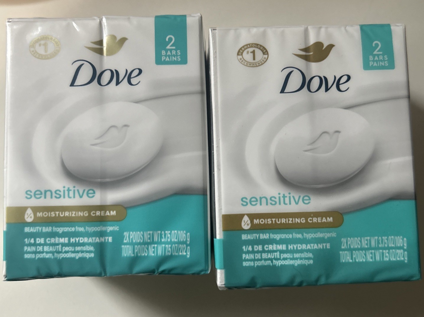 2 Packs of Dove Beauty Soap Bar Sensitive Skin Frag. Free 3.75 Oz (4 Bars Total)
