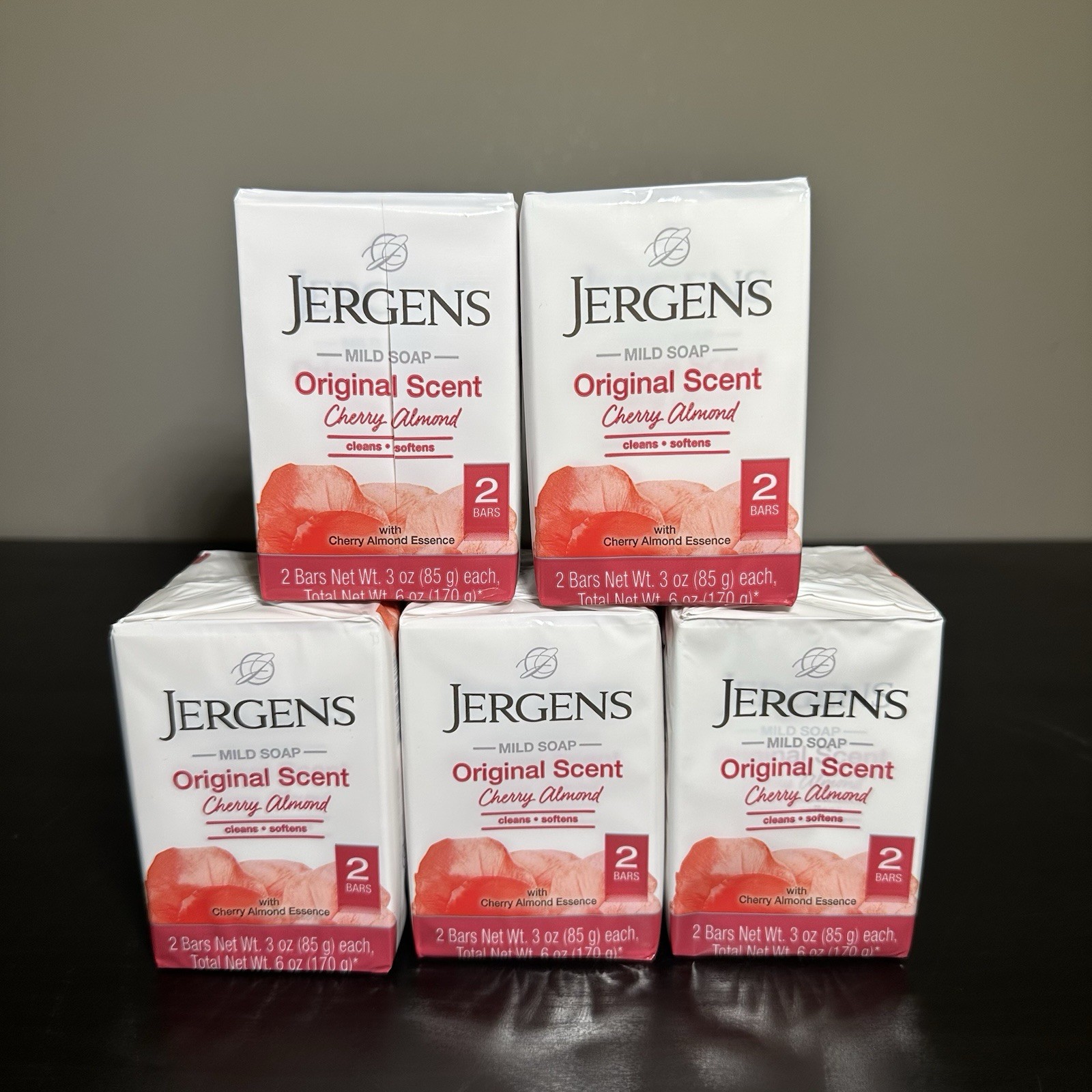 5 Packs (10Bars Total) Jergens Cherry Almond Mild Soap Original Scent, Free Ship