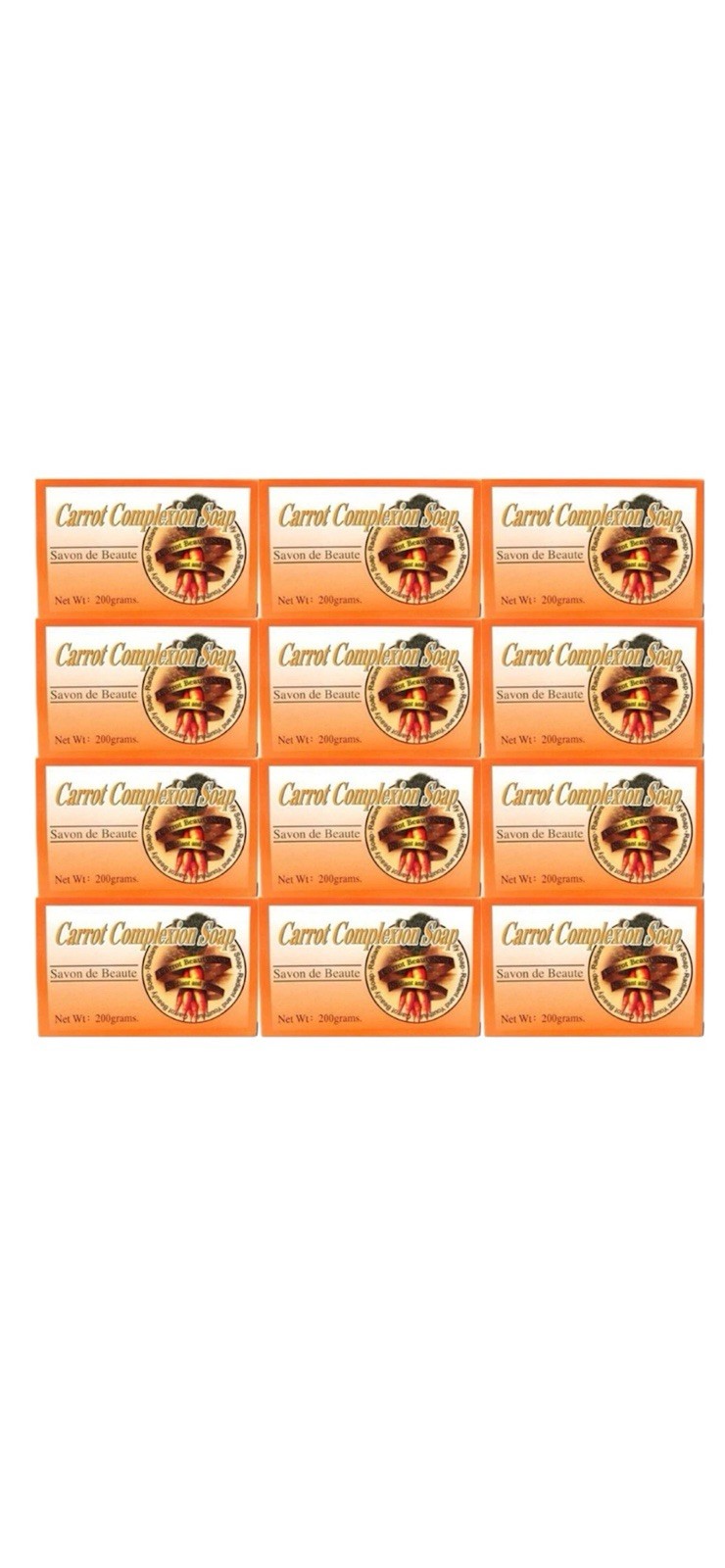 (12) Beauty Bars Carrot Complexion Soap Skin Tone Improvement w/ Carrot Oil 125g