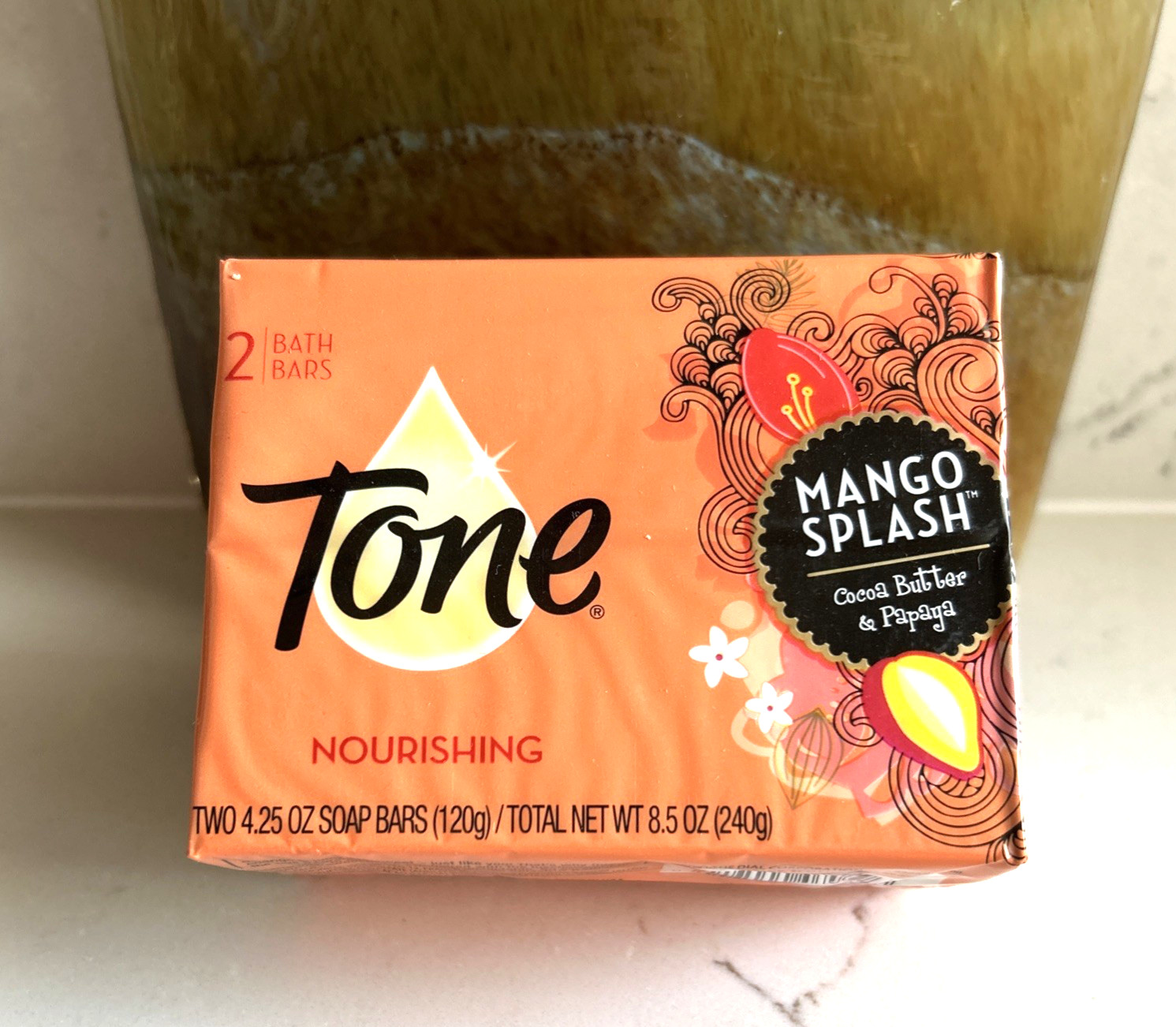 2- Tone MANGO SPLASH Cocoa Butter & Papaya 4.25 oz Each Bar Soap