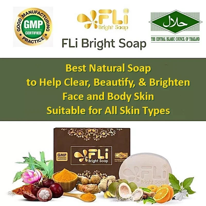 4x FLI Bright White Skin Soap Thai Herbal 120g. Body & Face Reduce acne freckle