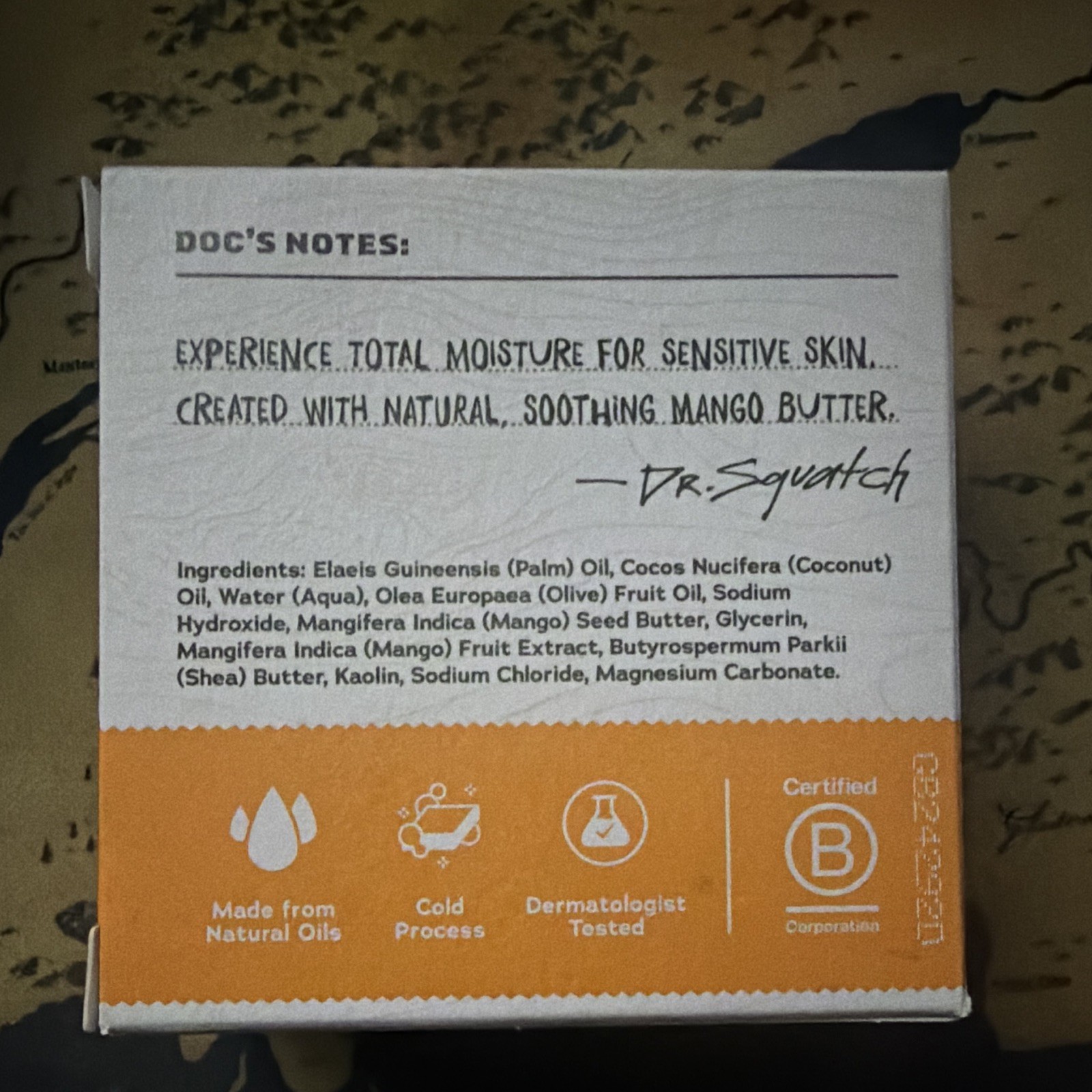 Dr. Squatch Total Moisture Body Bar Soap, Mango Butter Sensitive Zero Grit 5 oz