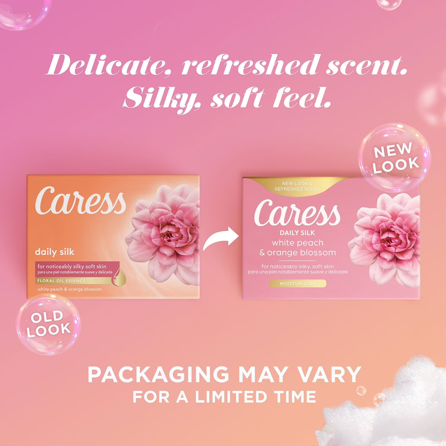 Caress Silkening Daily Silk Beauty Bar, White Peach & Orange Blossom, 3.75 oz.