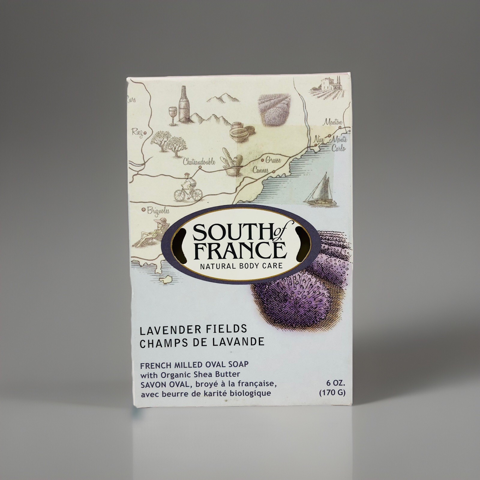 Lot Of 6 French Milled Oval Soap Lavender Fields 6 oz By South Of France Soaps
