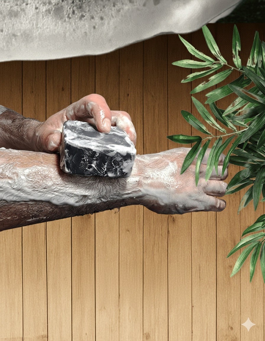 Handmade Men’s Charcoal Soap 120g – Jordan Olive Oil, Swiss Fragrance, Natural🖤