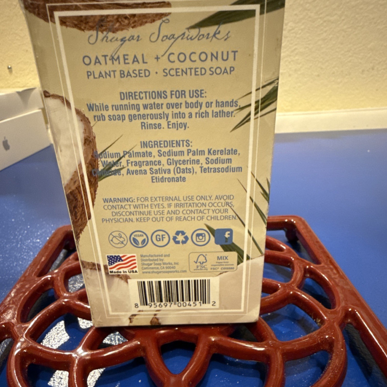 Shugar Soapworks Oatmeal Coconut Scented Soap 6.25 oz Sulfate-Free Vegan