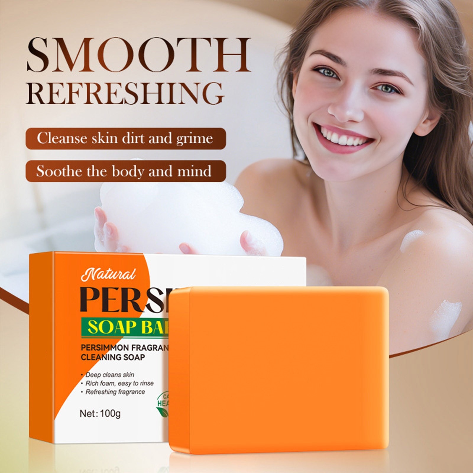 1Pcs 100g For Bathing Persimmon Soap Bar For All Skin Types With Foaming Net