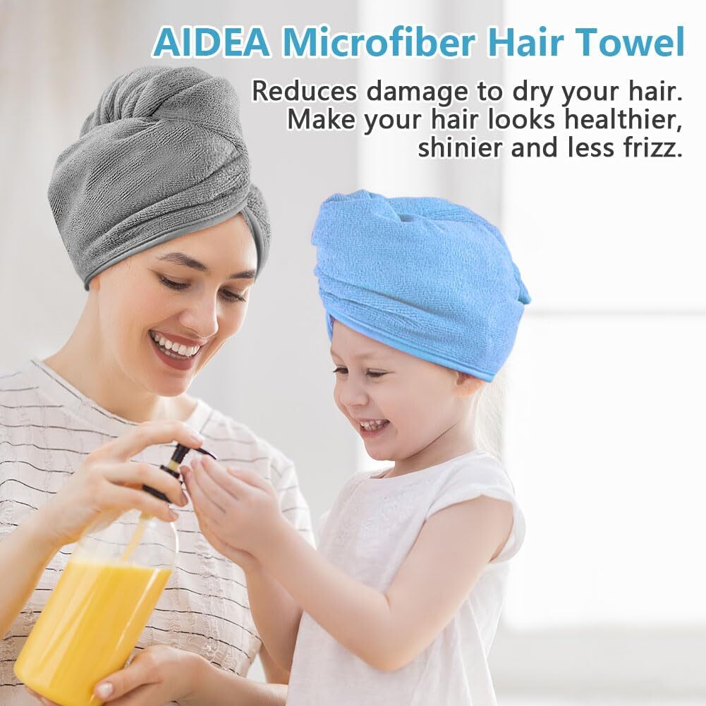 AIDEA Microfiber Hair Towel Wrap, 5 Pack Turbans, 26″×10″, Multicolor
