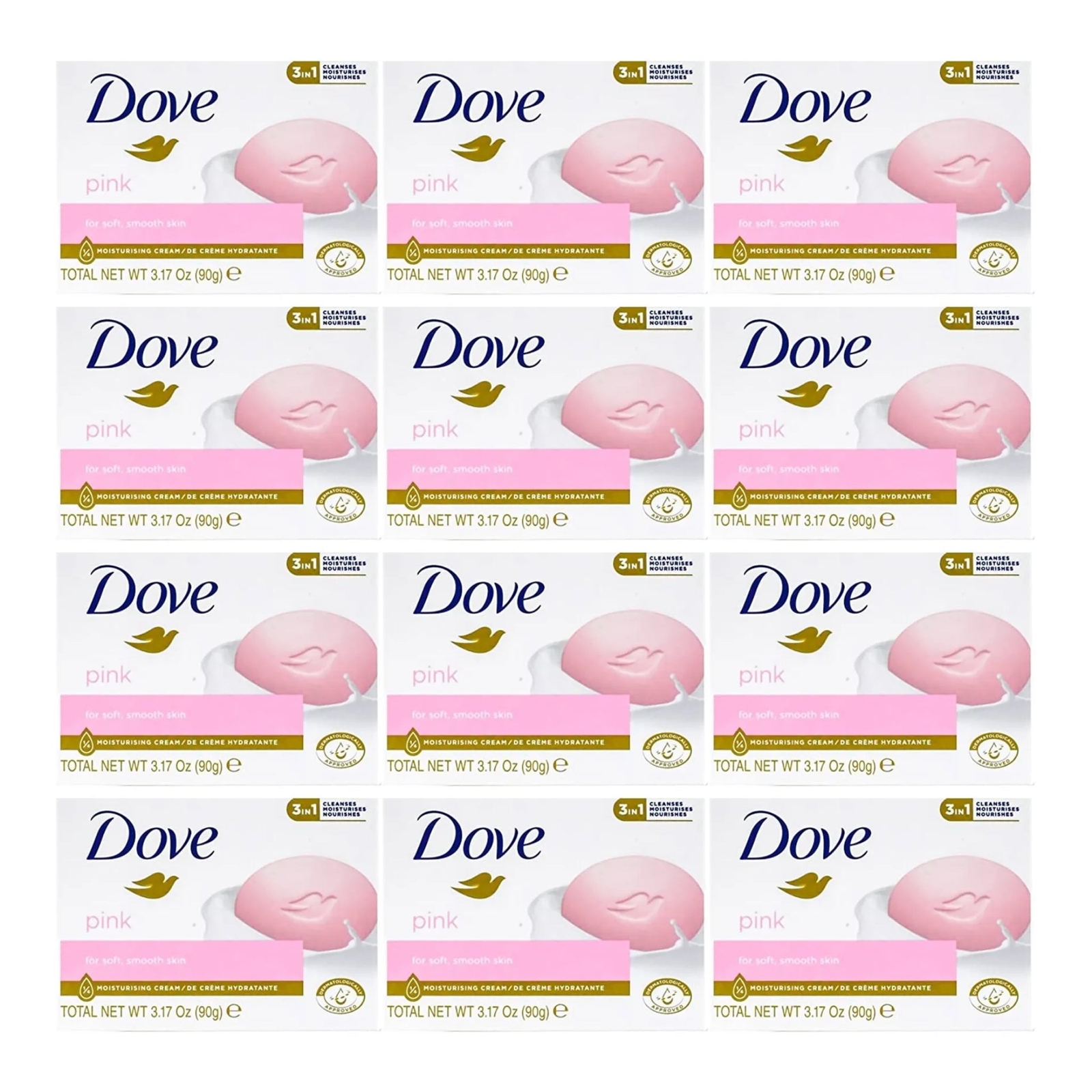 Dove Pink Bar Soap For Soft, Smooth Skin, 3.17oz (Pack of 12)