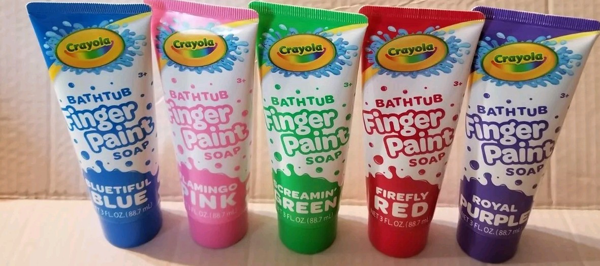 5PC SET: Crayola Bathtub Finger Paint Soap Kids 3oz: Blue Red Green Pink Purple