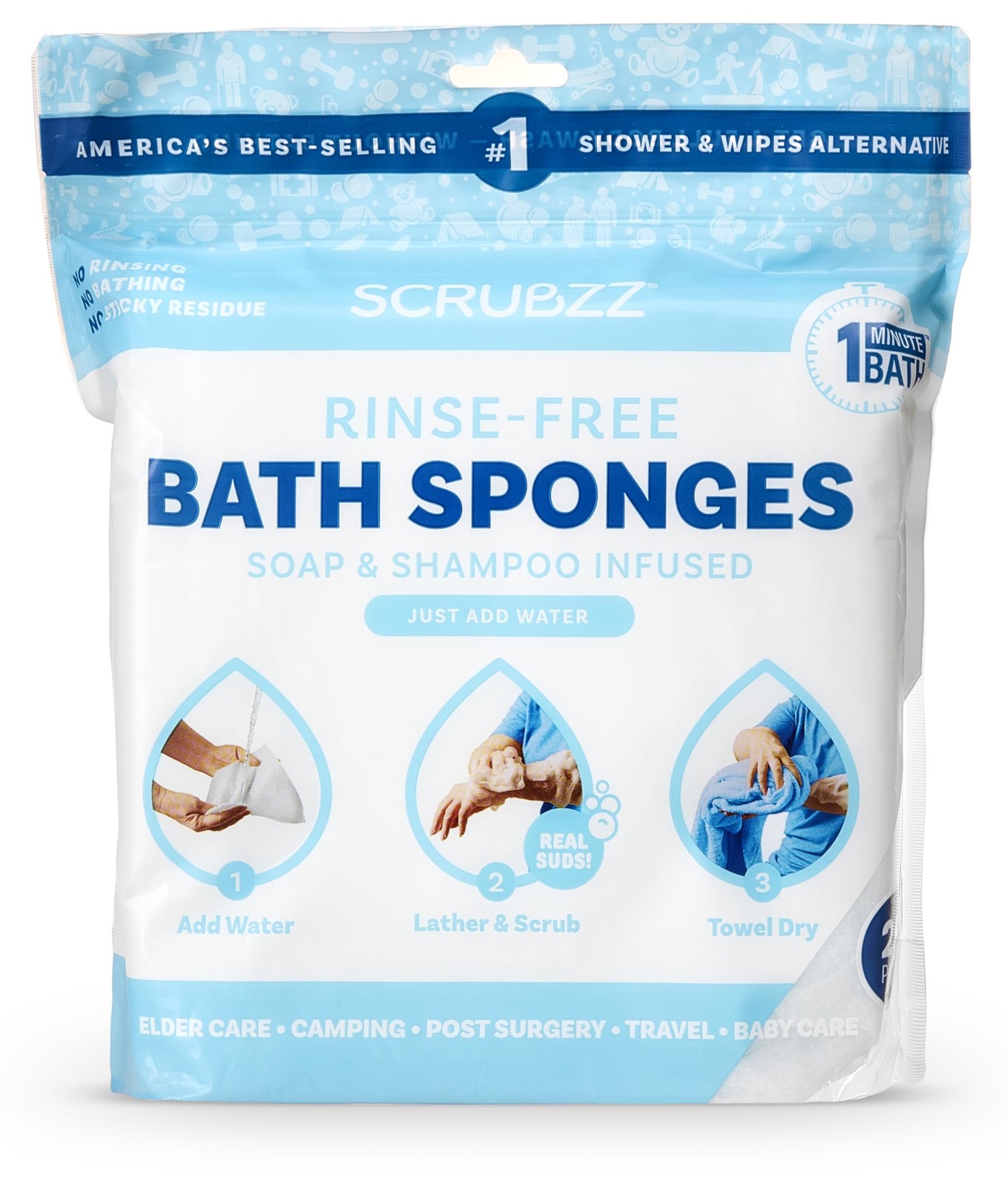 Disposable Rinse-Free Bathing Wipes – 25 Pack, Single Use, No Rinse Needed
