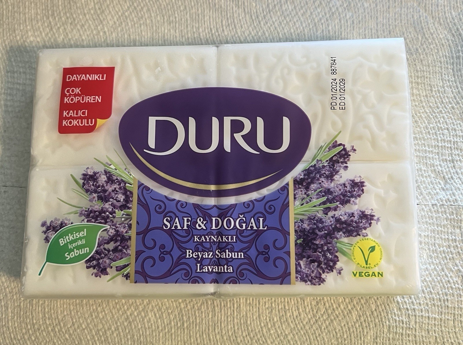 DURU Turkish VEGAN Soap Bar Lavender Fragrance .4x 150 =600 g .