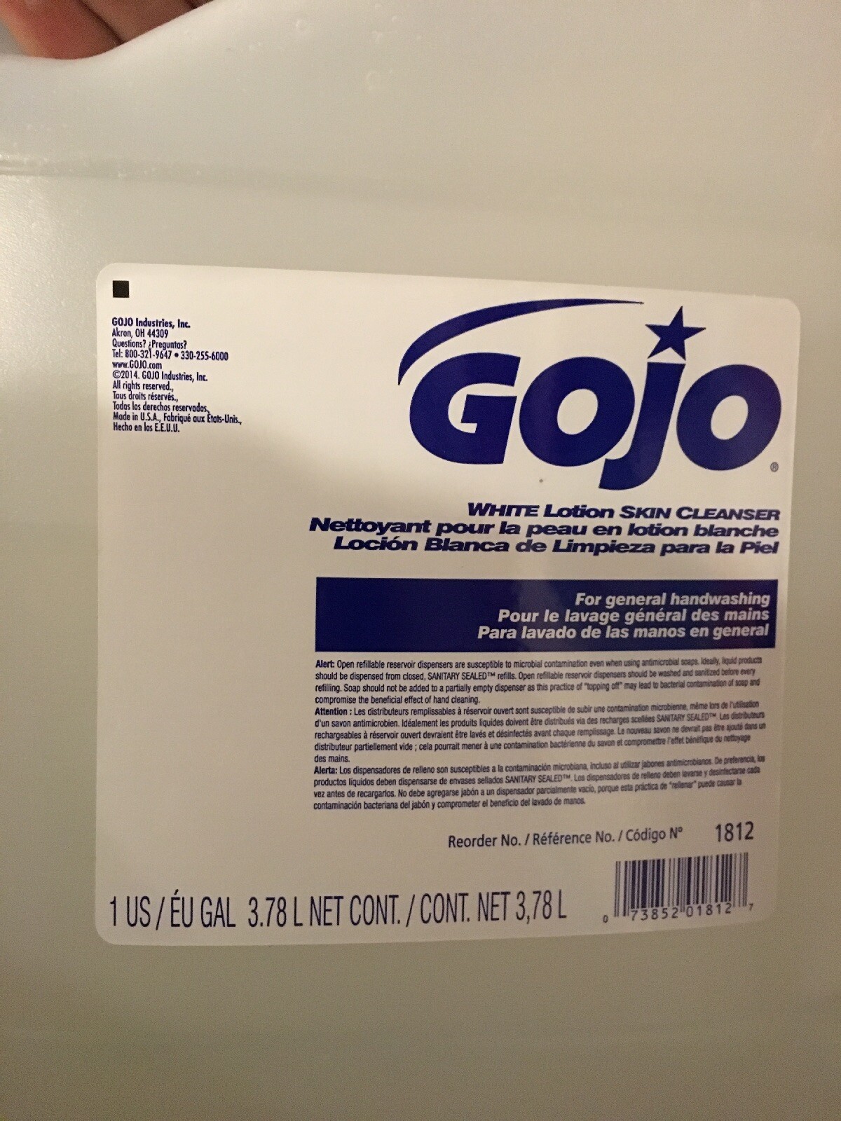 Case of 4 gallons Gojo White Lotion Skin Cleanser 1812 exp 07/202 Lot 4 gals NEW