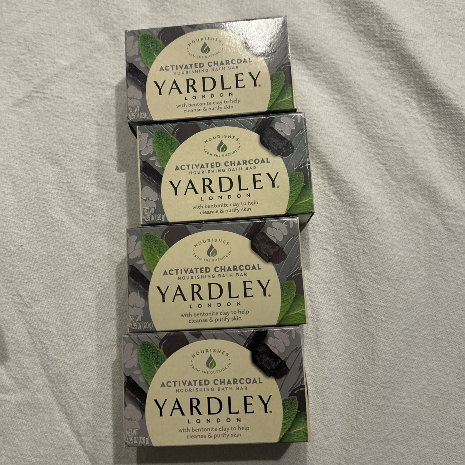Lot of 4 Yardley London Activated Charcoal Bars Soap 4.25 oz w/ Bentonite Clay