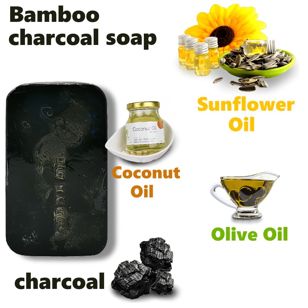 Bamboo charcoal soap Facial Thai Organic Natural Herbal Health 80g 2 Pcs