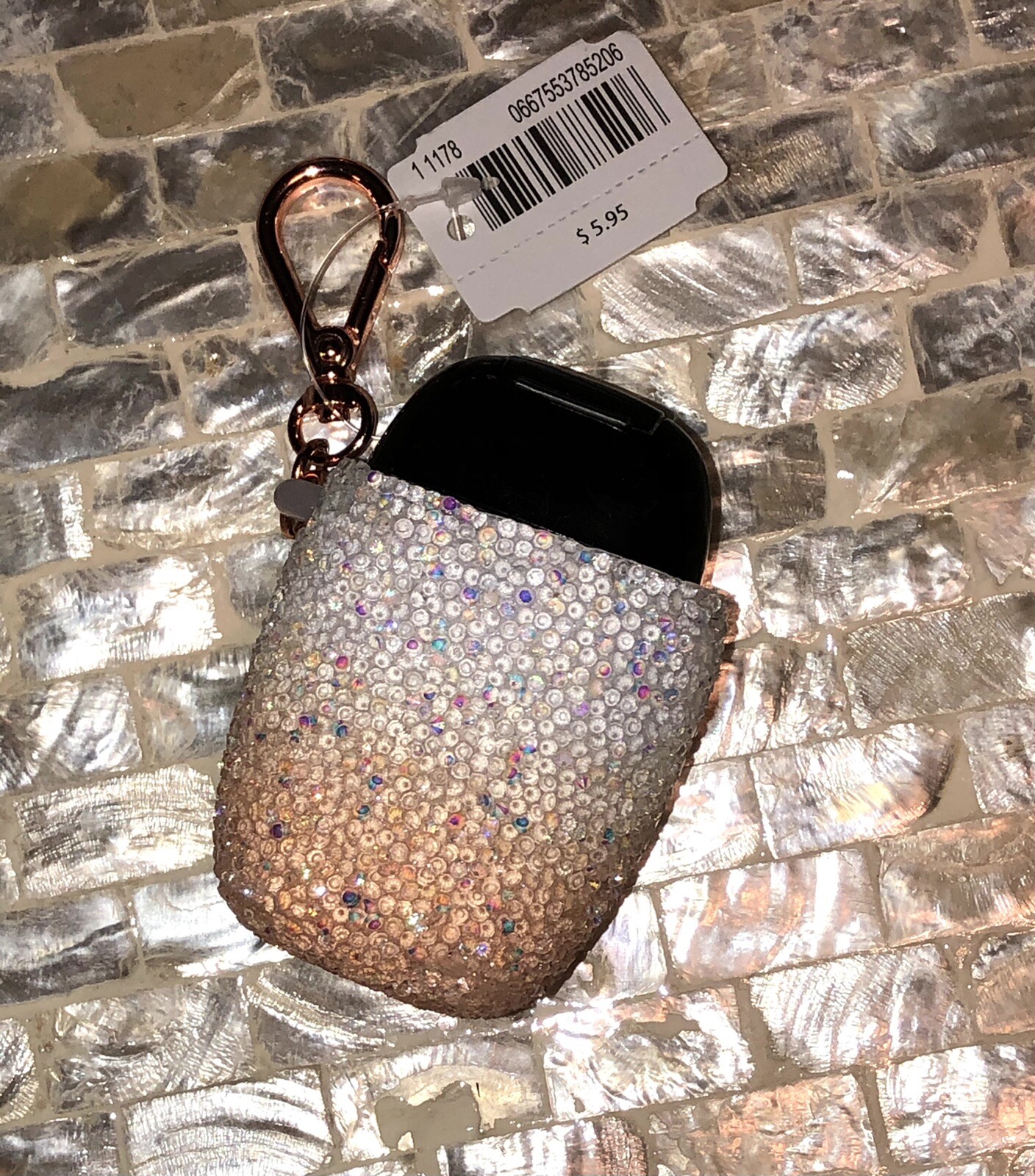 Bath Body Works PEACH Ombre Crystal Gem Pocket Holder Clip Keychain Clip