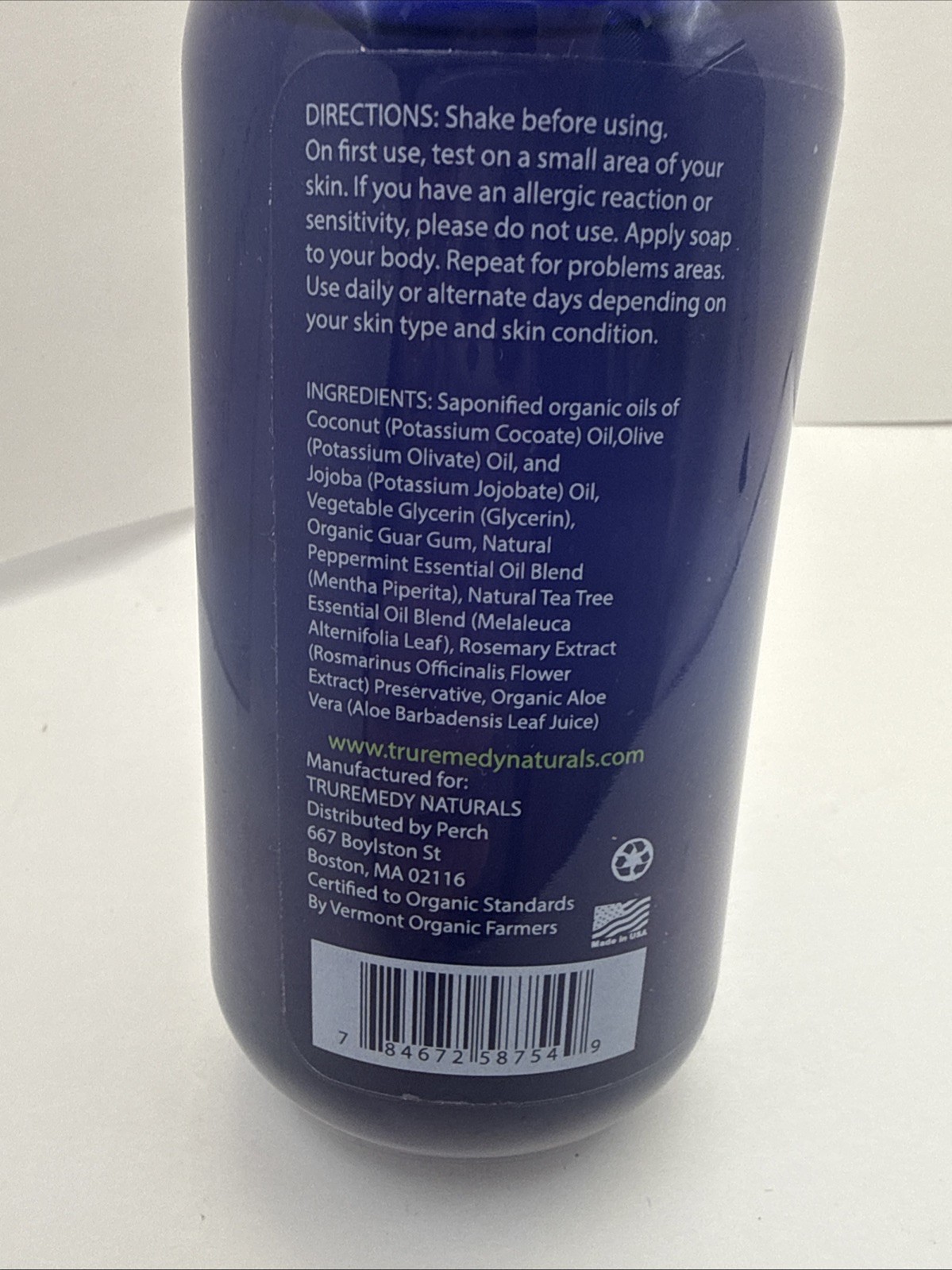 Truremedy Naturals Remedy Tea Tree Oil Body Soap Body Wash 12 oz Peppermint