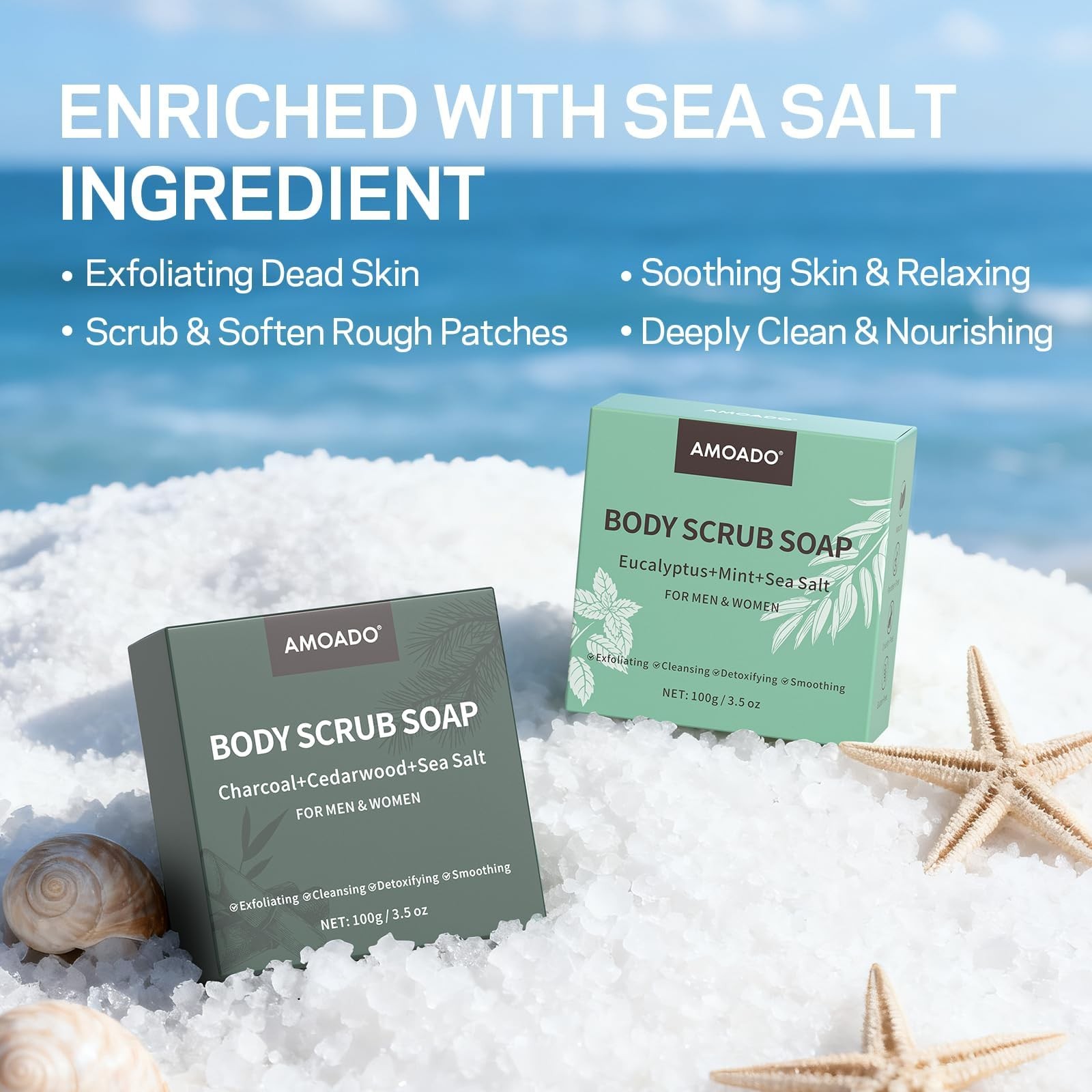 Exfoliating Body Scrub Soap Bar, 2 Pack Eucalyptus & Soaps, Dead Sea-Salt Exf…